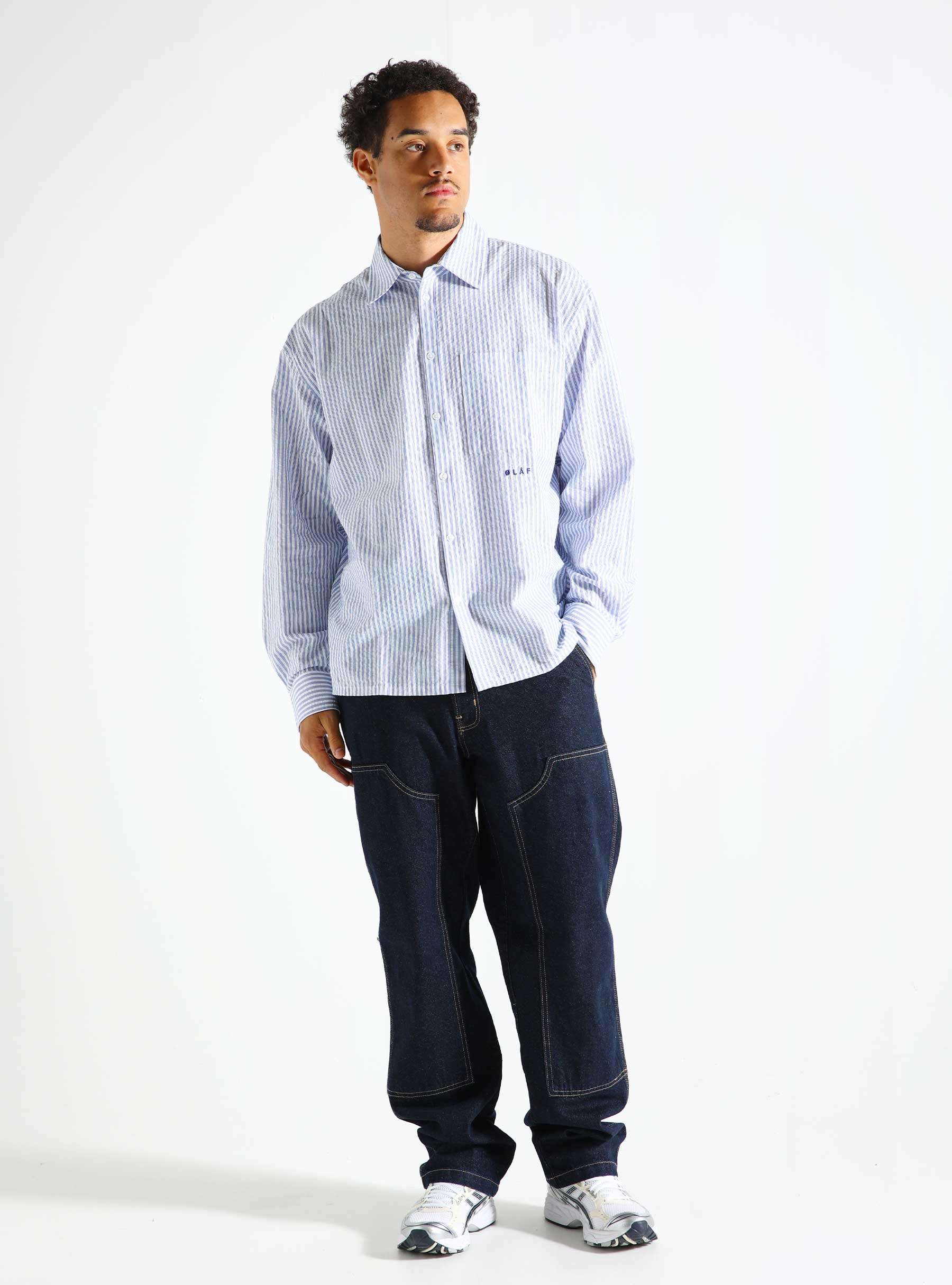 Seersucker Boxy Shirt Blue/White M180310