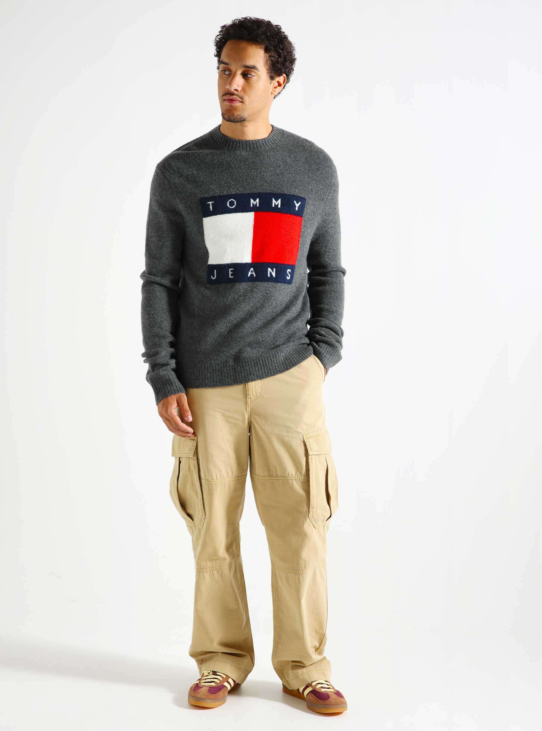 TJM Reg Melange Flag Sweater New Charcoal Melange DM0DM19442PUB