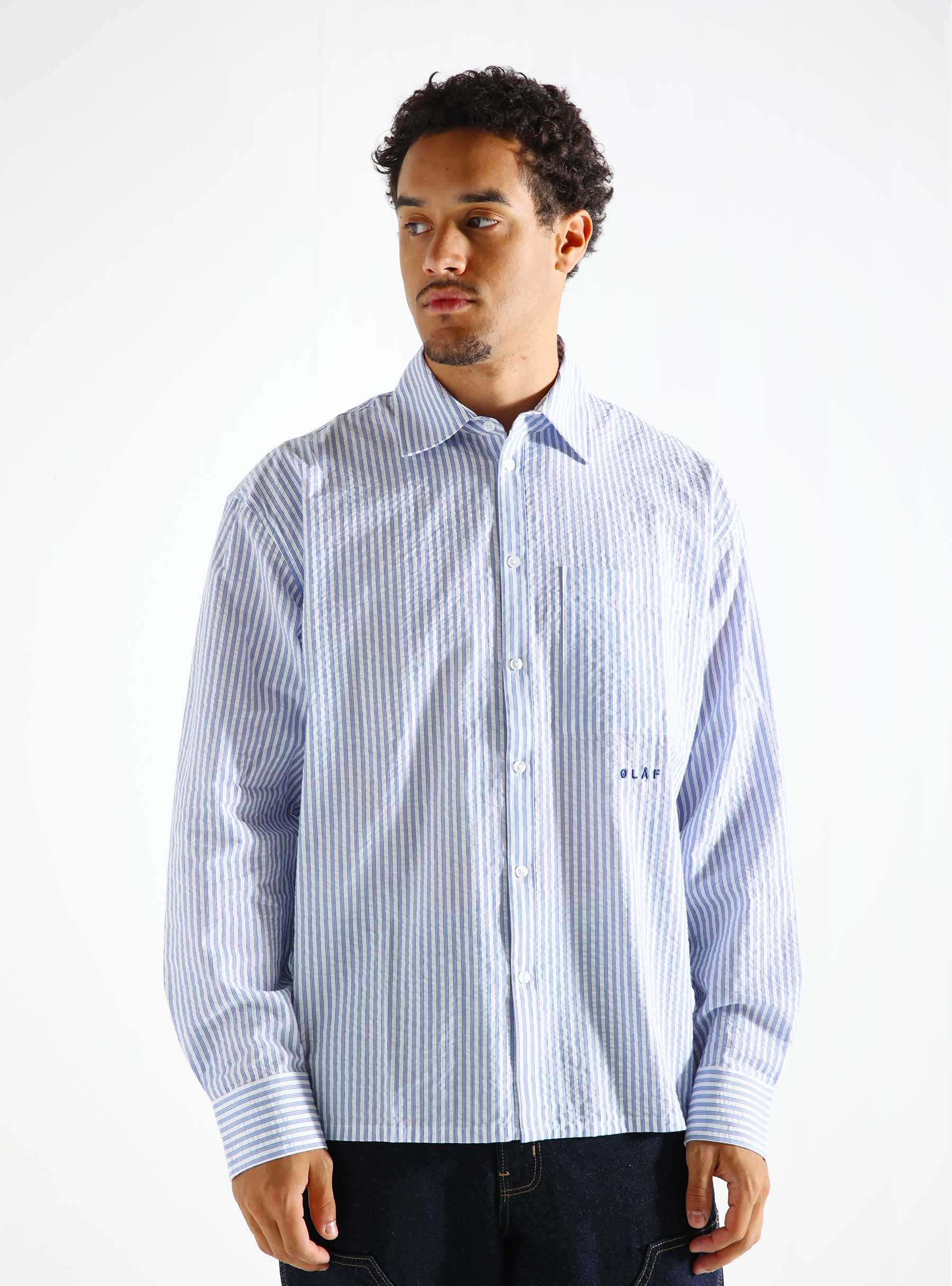 Seersucker Boxy Shirt Blue/White M180310