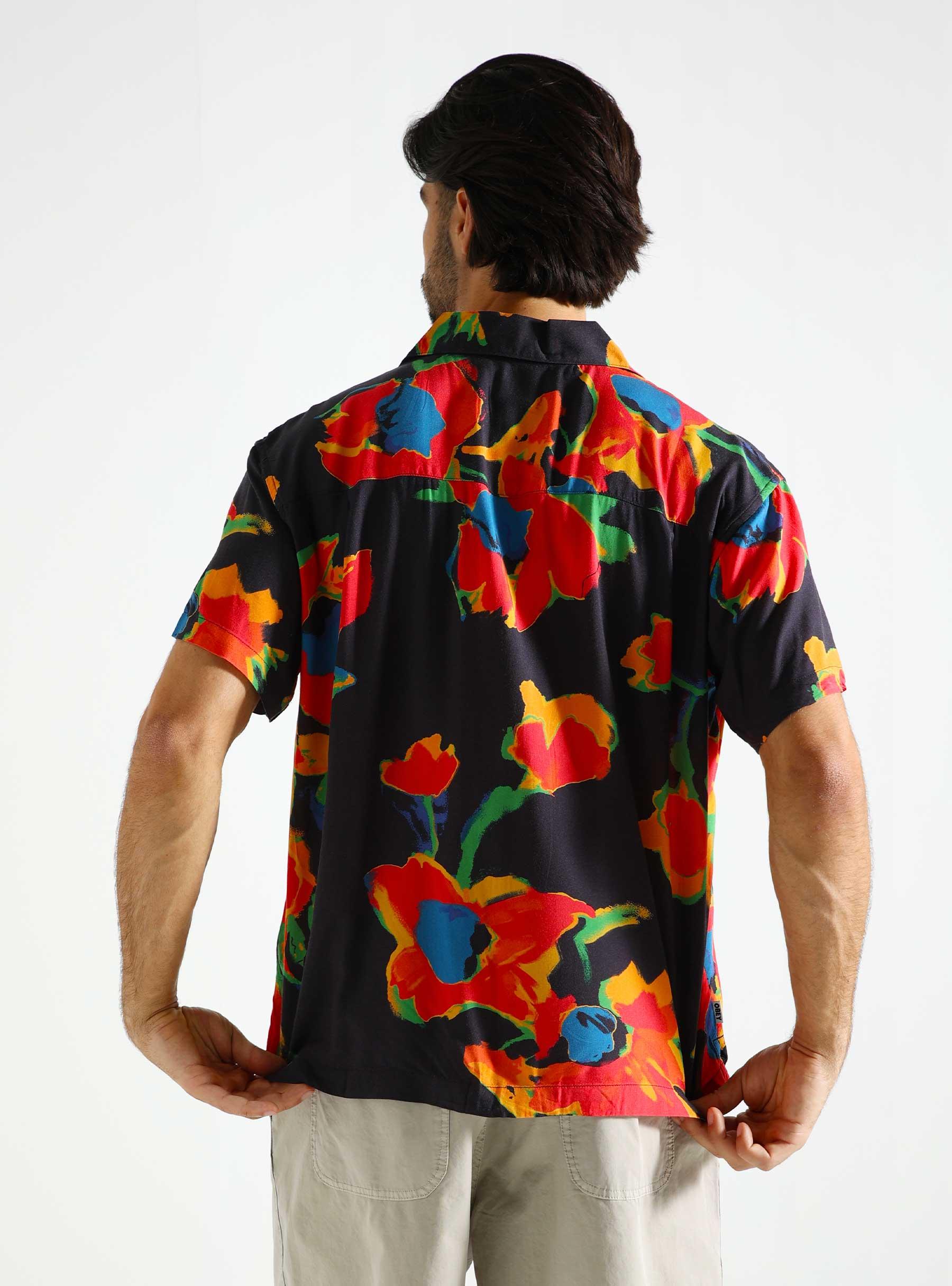Acrylic Flower Woven Shirt Black Multi 181210405-BKM