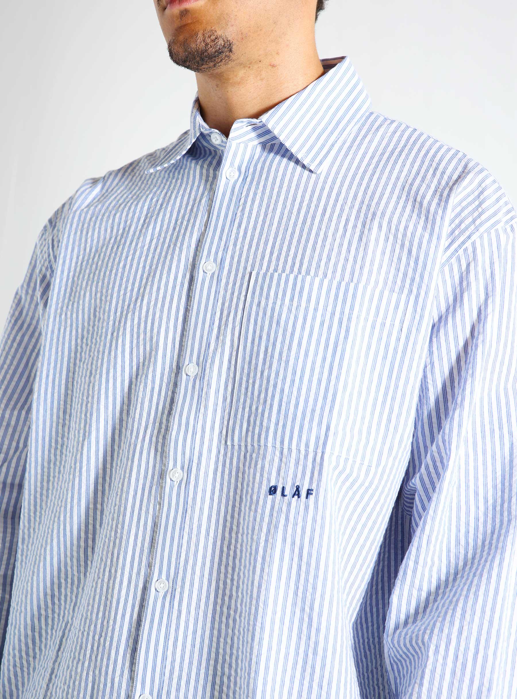 Seersucker Boxy Shirt Blue/White M180310