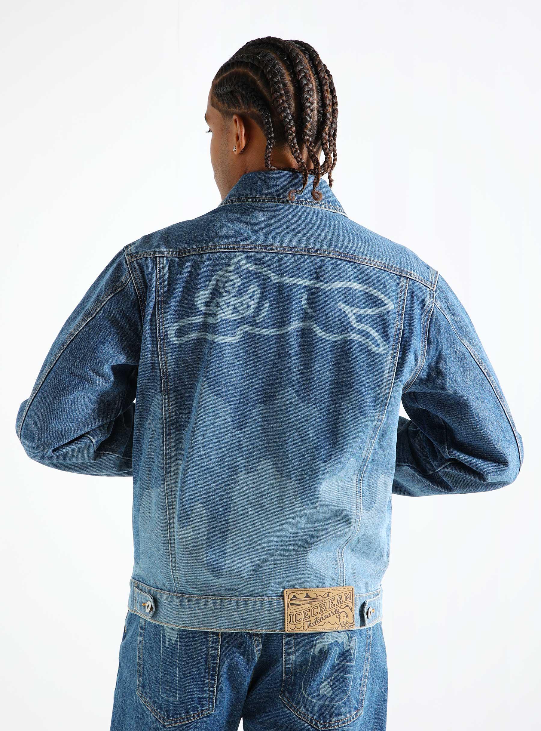 Lazer Drip Denim Trucker Jacket Mid Wash Blue IC24369