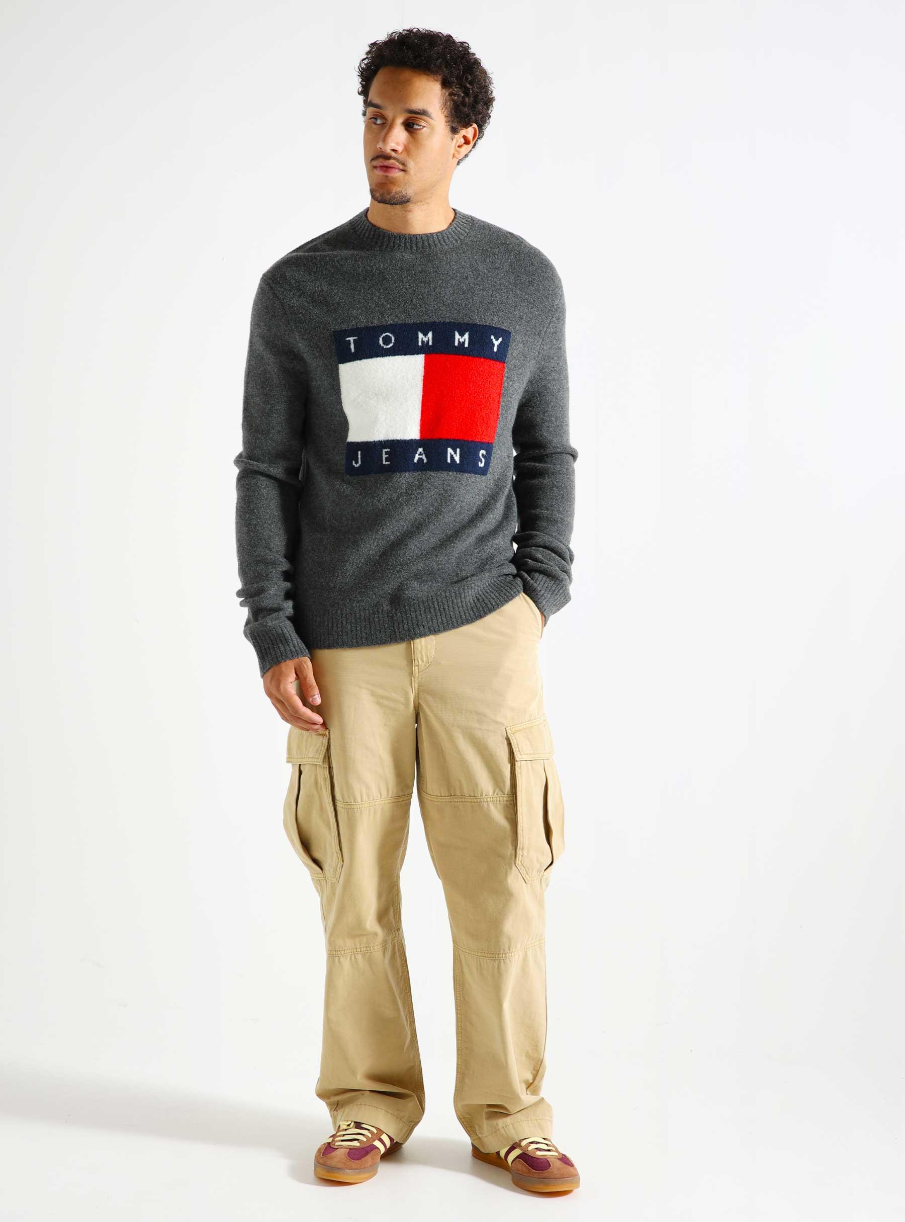 TJM Reg Melange Flag Sweater New Charcoal Melange DM0DM19442PUB