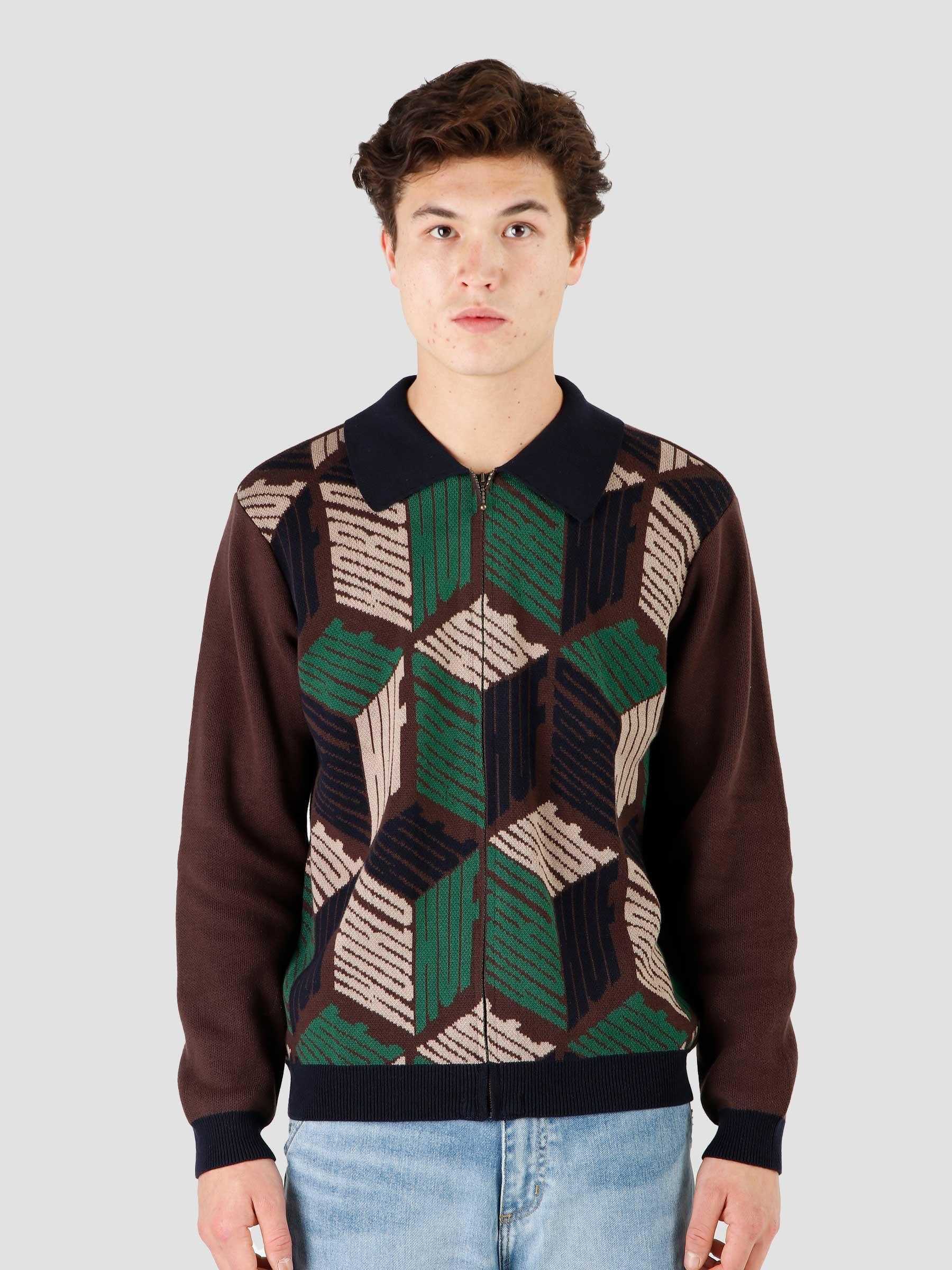 HUF Dimensions Zip Sweater Chocolate - Freshcotton