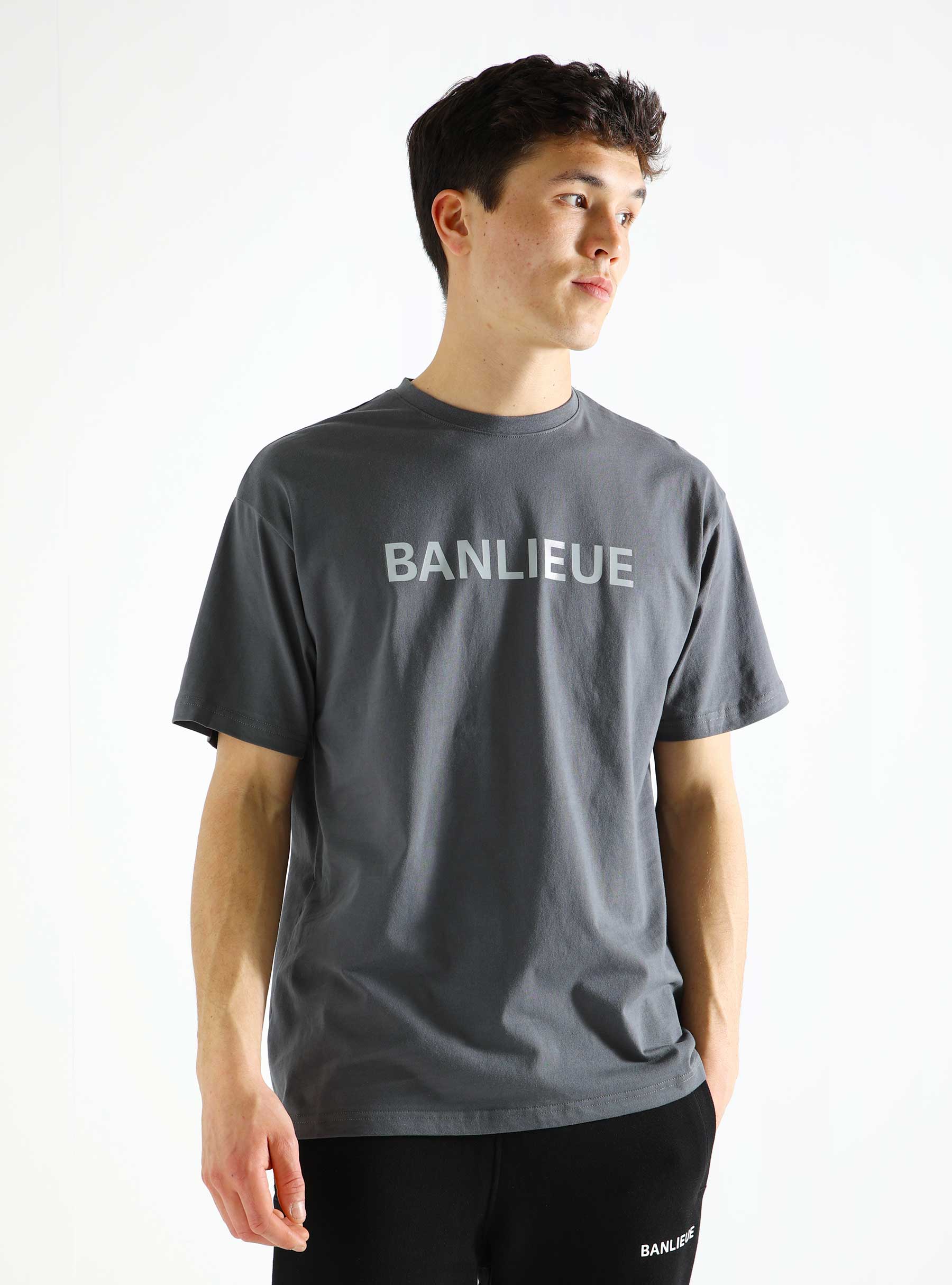 Banlieue B+ Reflective Print T-Shirt Steel Grey BPLUS- FW23-TS05