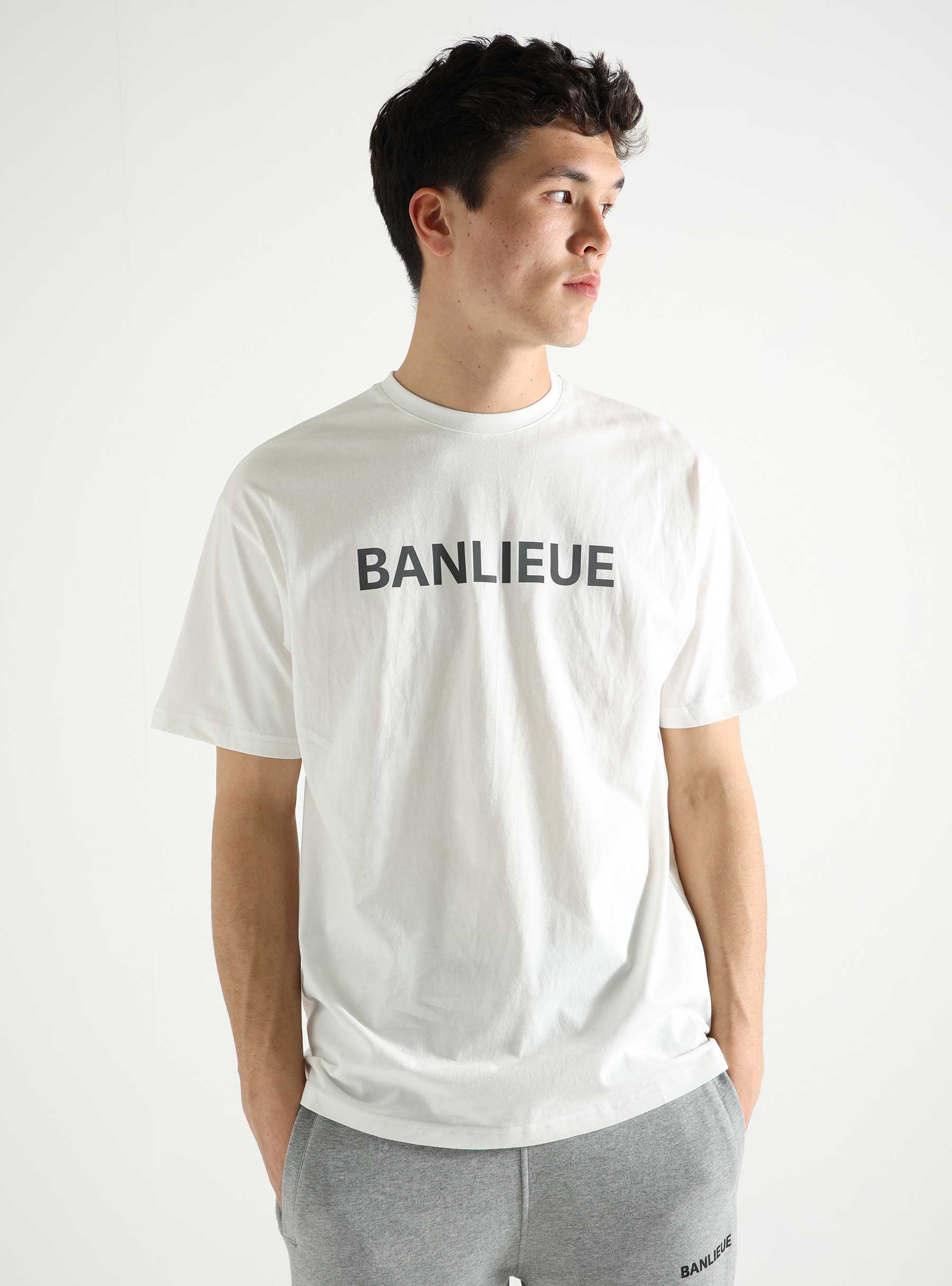 Banlieue B+ Reflective Print T-Shirt White BPLUS- FW23-TS05