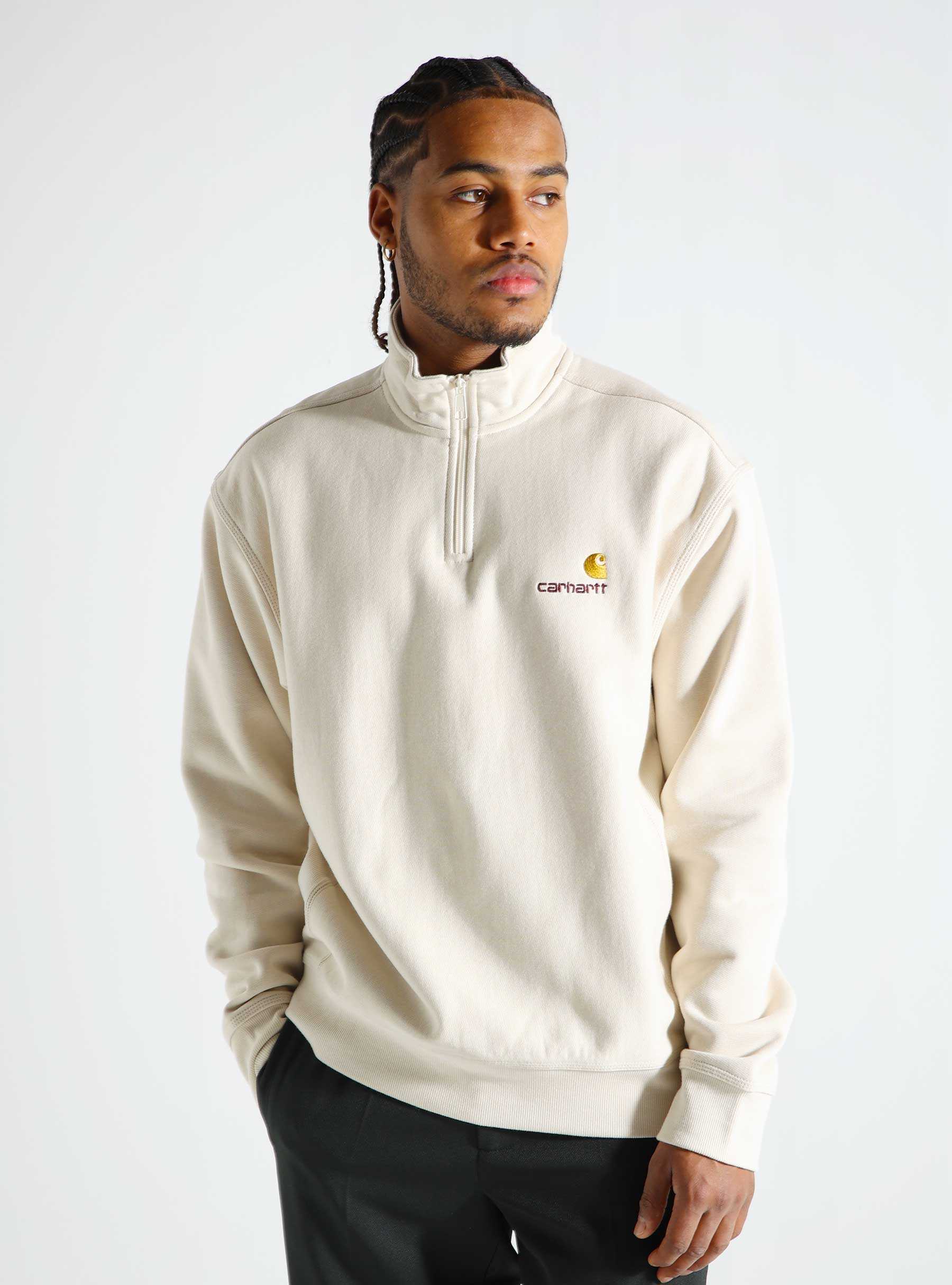 Carhartt WIP Half Zip American Script Sweat Moonbeam I027014-MOOXX