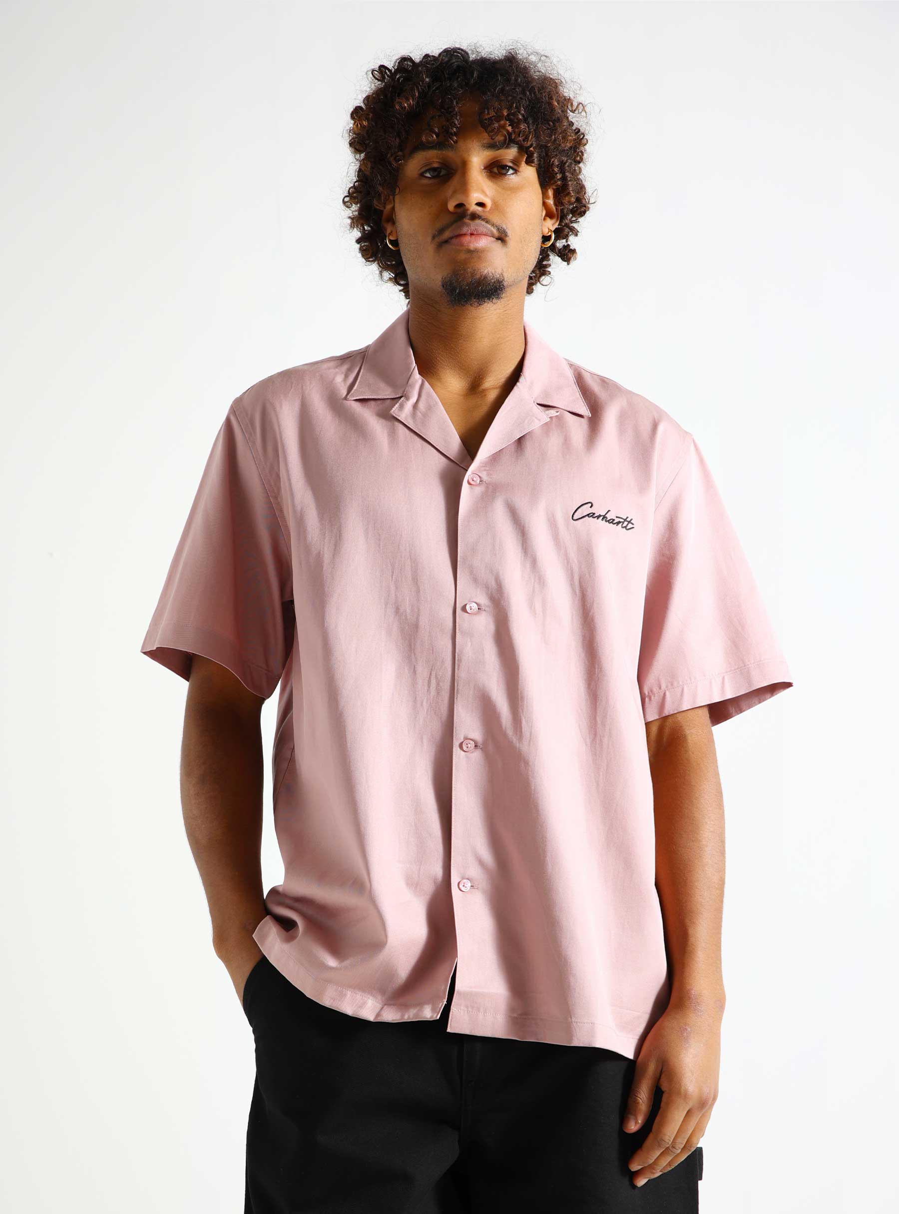 Carhartt WIP Short Sleeve Delray Shirt Glassy Pink Black I031465-1R5XX