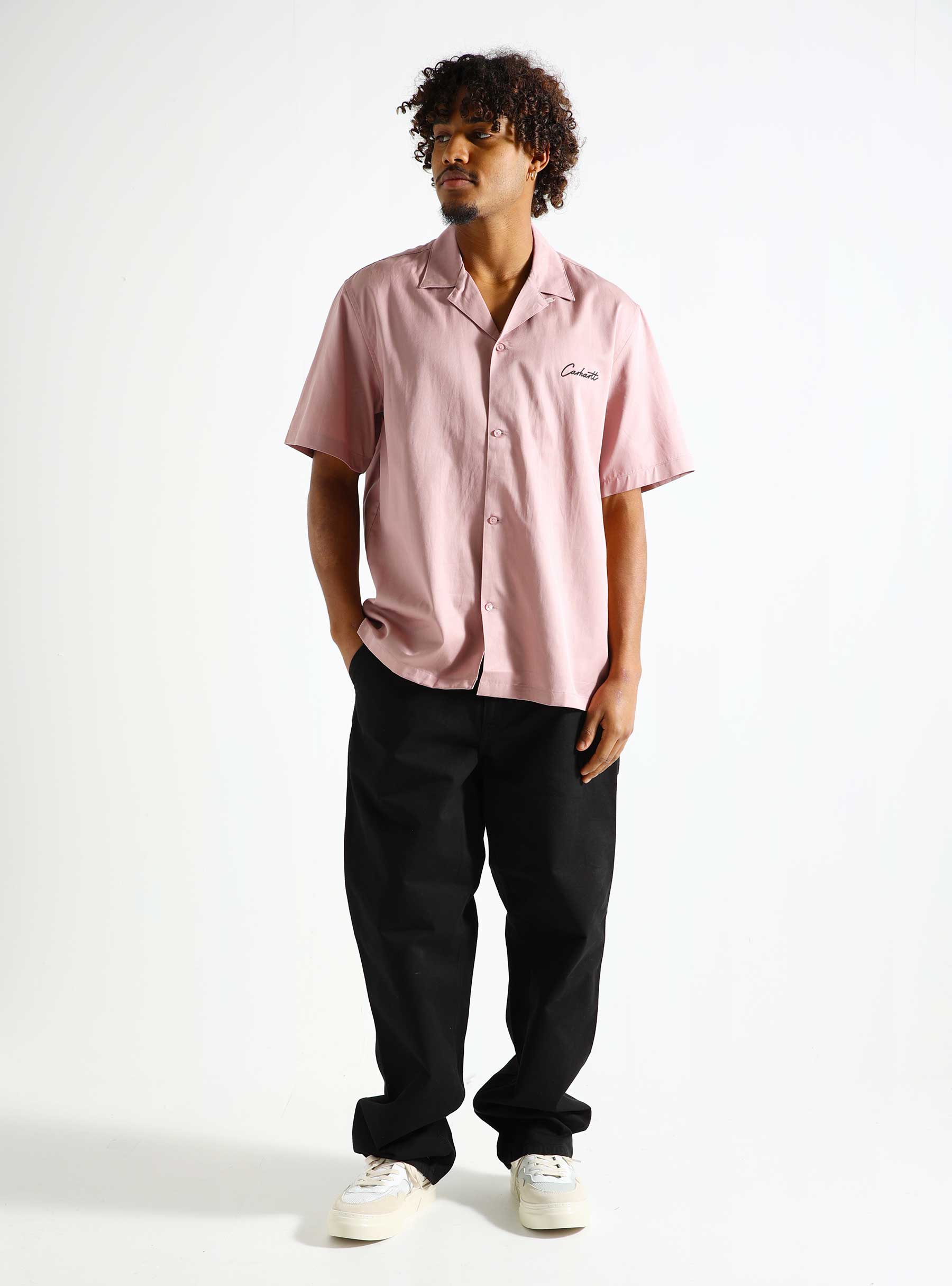 Carhartt WIP Short Sleeve Delray Shirt Glassy Pink Black I031465-1R5XX