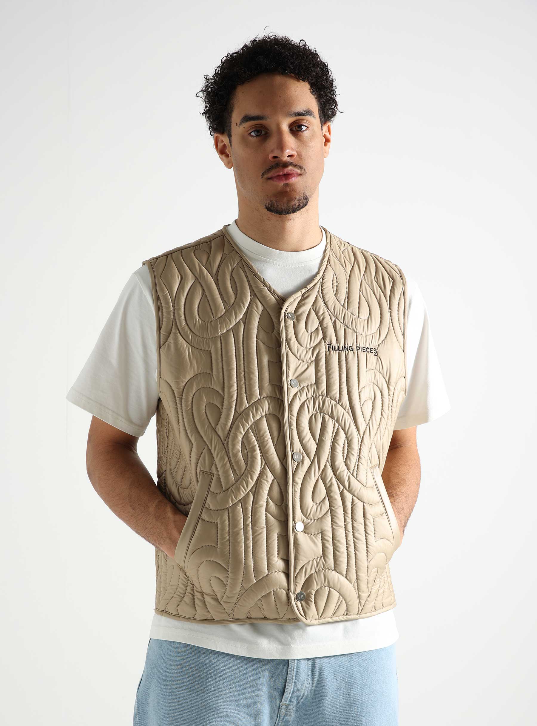 Filling Pieces Quilted Puffer Vest Beige 72416960628