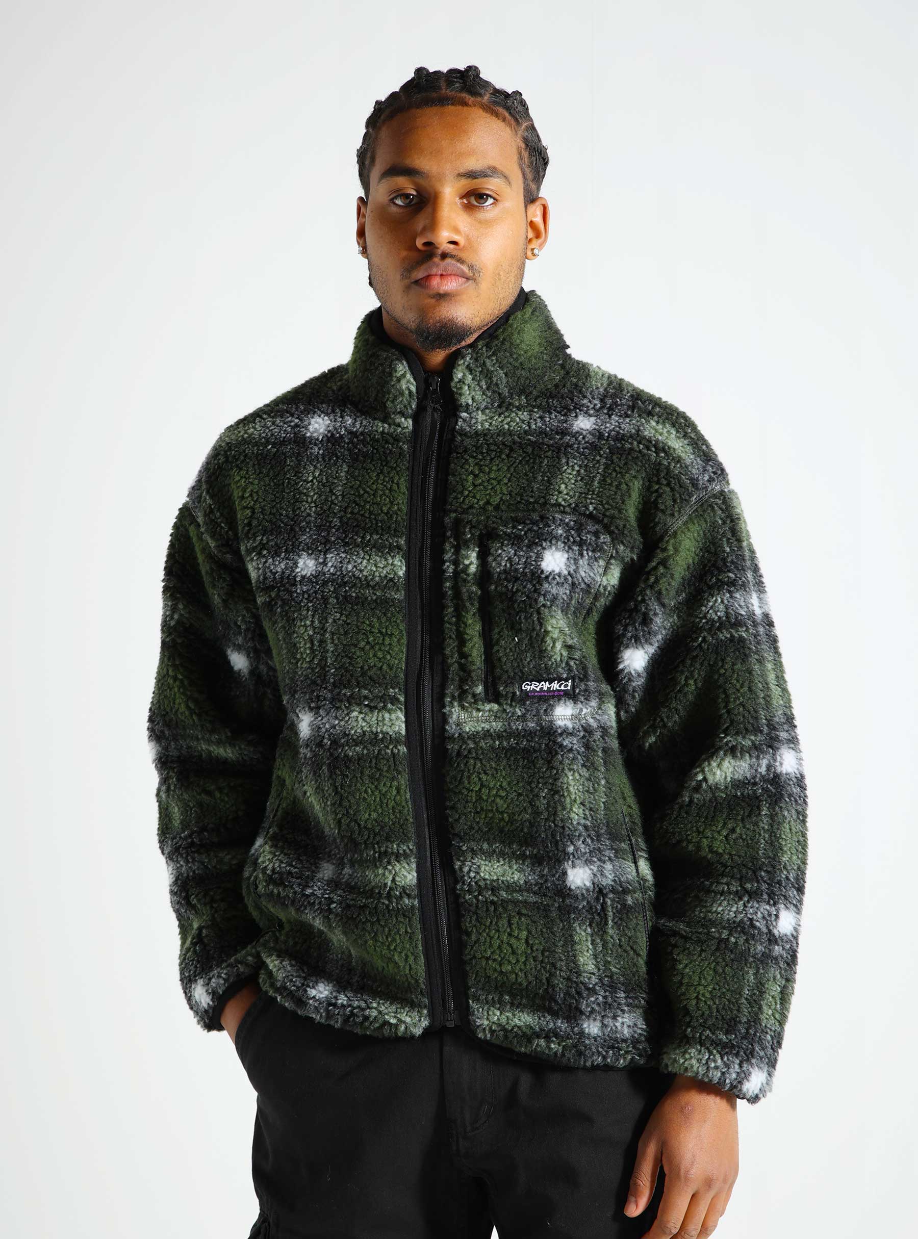 Gramicci Shadow Plaid Sherpa Jacket Olive Shadow Plaid G4FU-J135