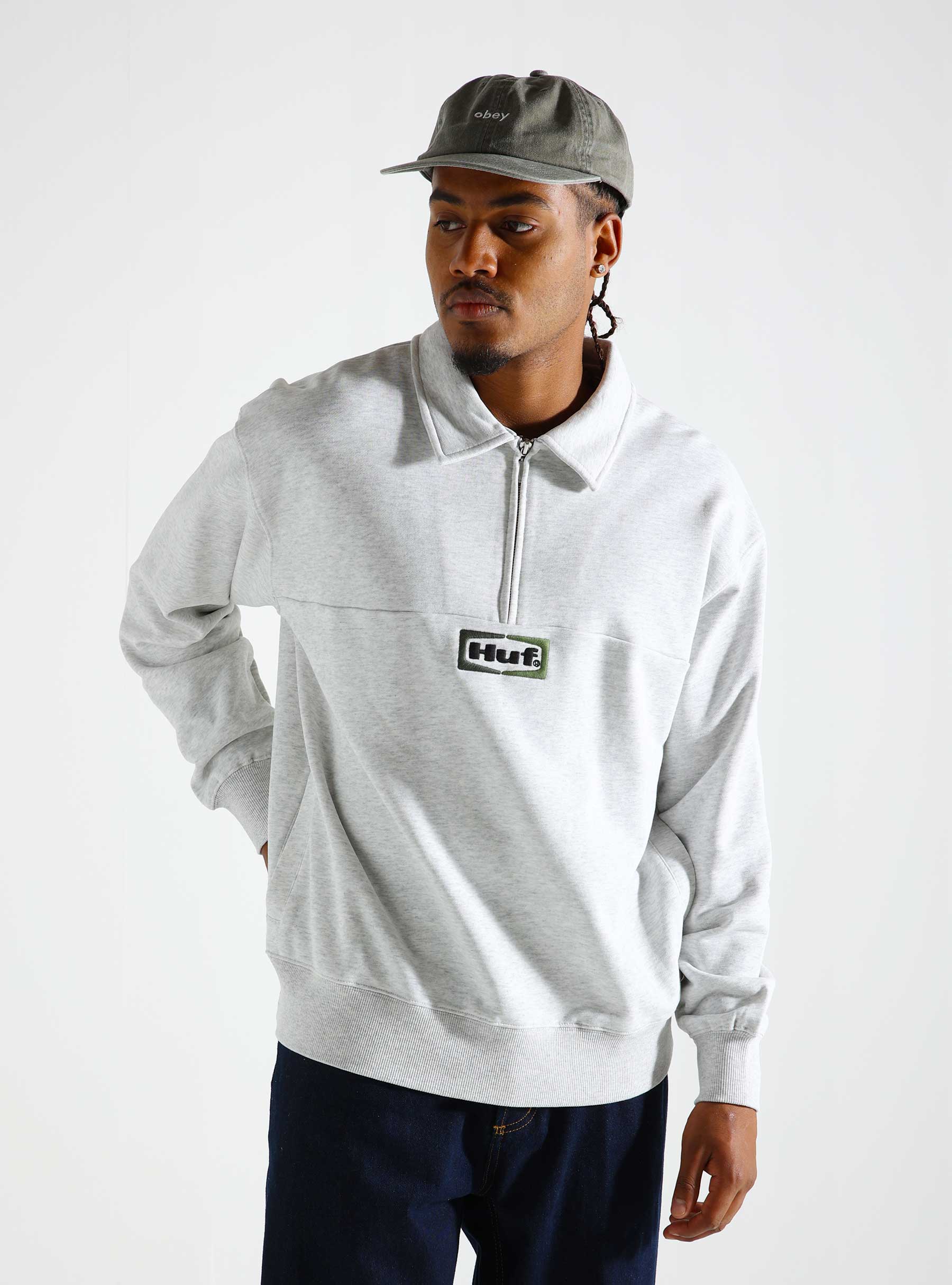 HUF Slate Quarter Zip Fleece Heather Grey FL00232