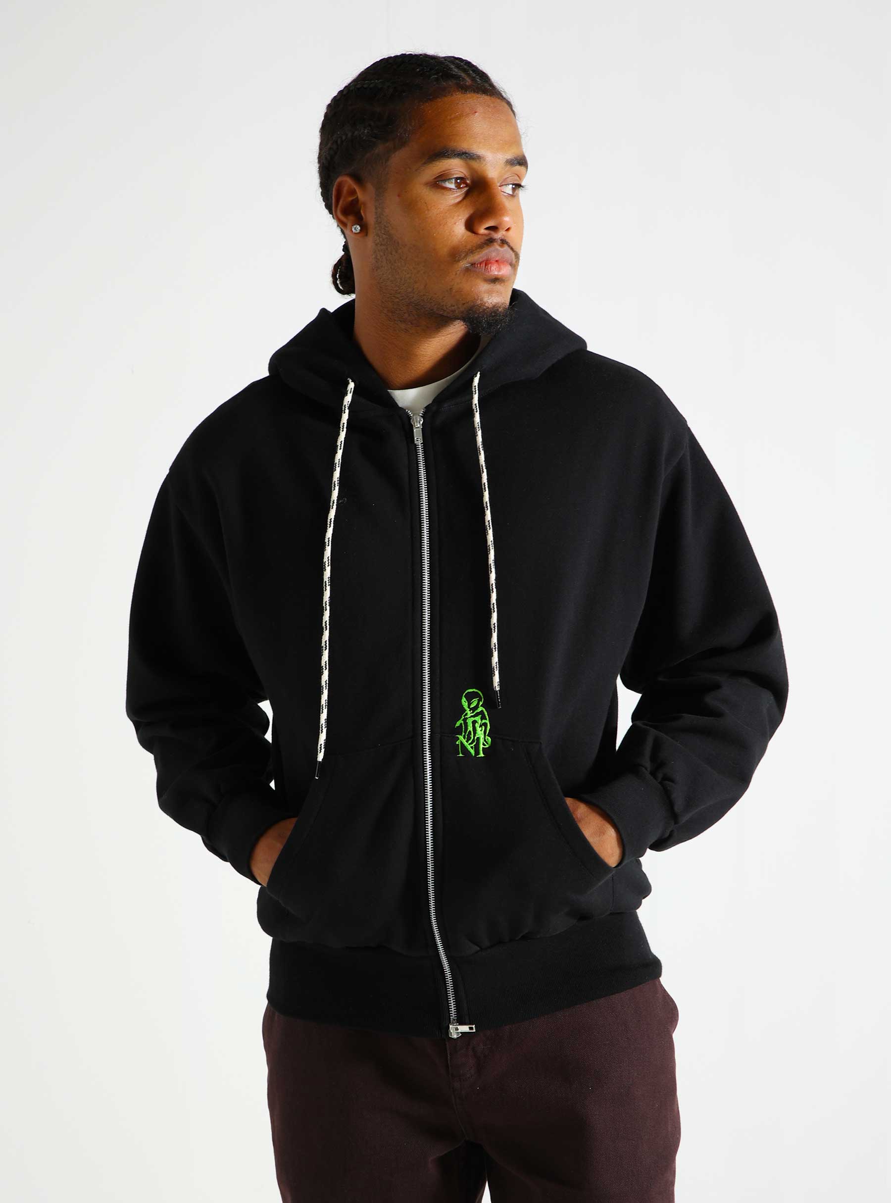 No Problemo Mini Alien Zip Through Hoodie Black NP20030.02