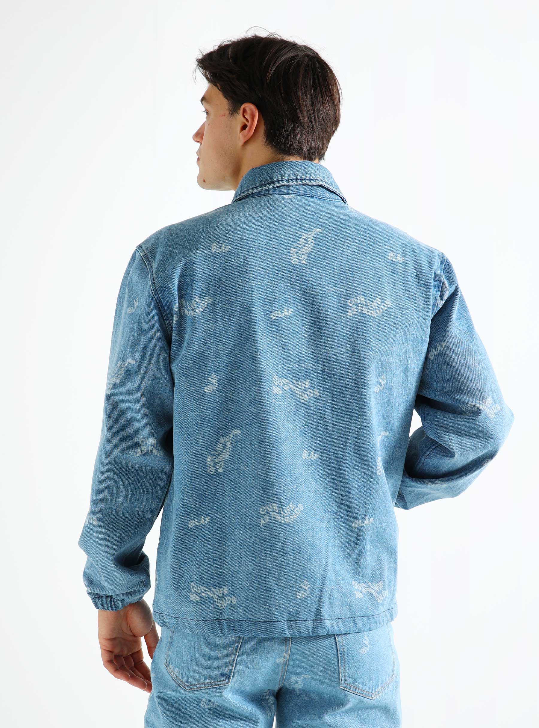 OLAF Wavy AOP Denim Coach Jacket Light Rinse M160505