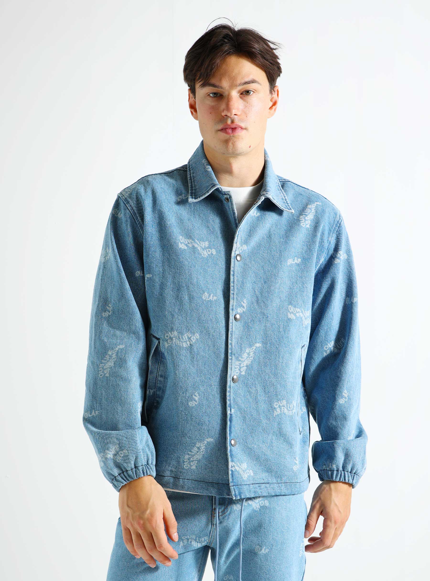 OLAF Wavy AOP Denim Coach Jacket Light Rinse M160505