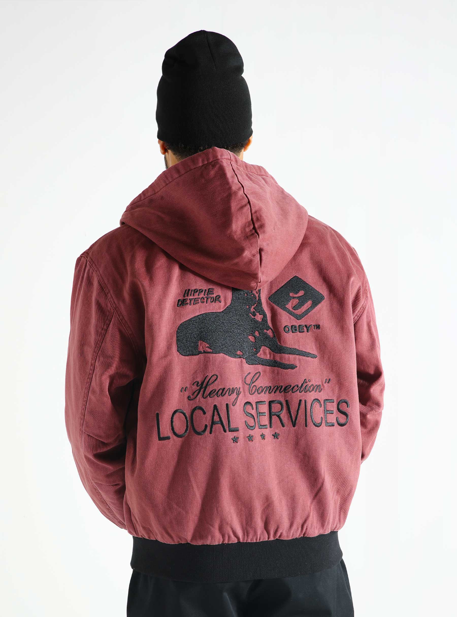 Obey Local Service Zip Up Hoodie Wine Faded Wash 121800584-WNE