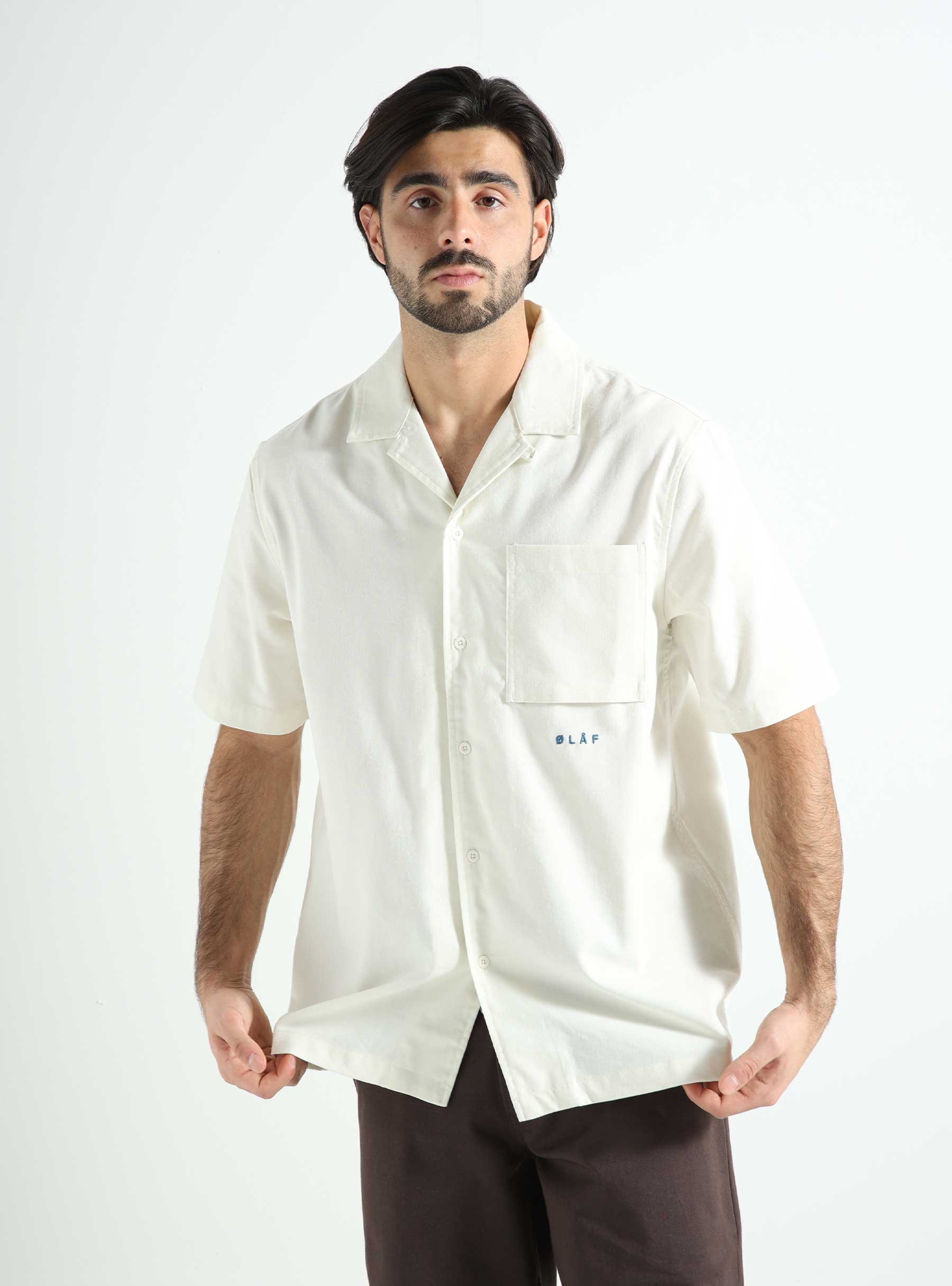 OLAF Cotton Linen Shortsleeve Shirt Bone M160311