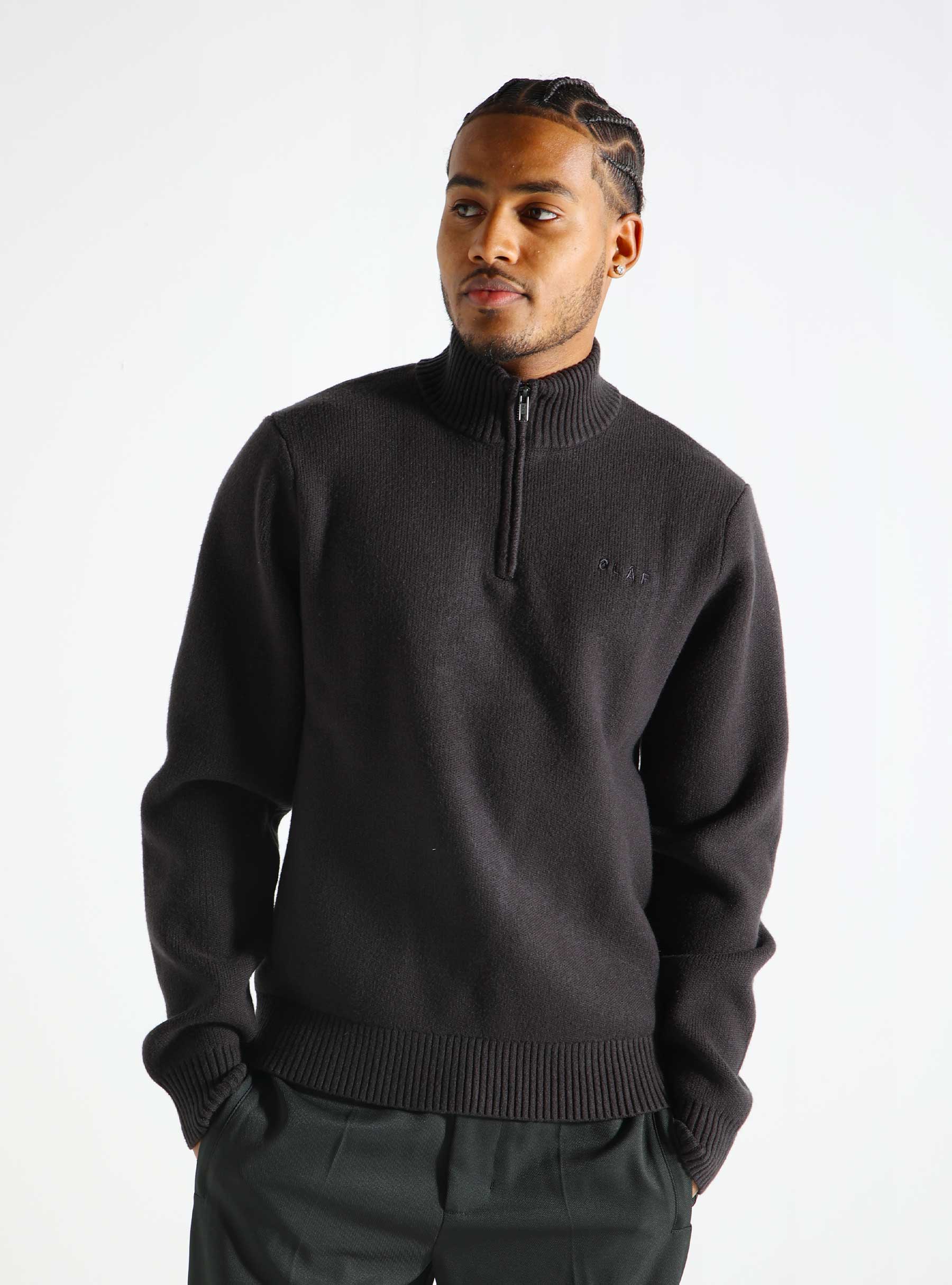 OLAF Knitted Drift Mock Neck Charcoal M180702