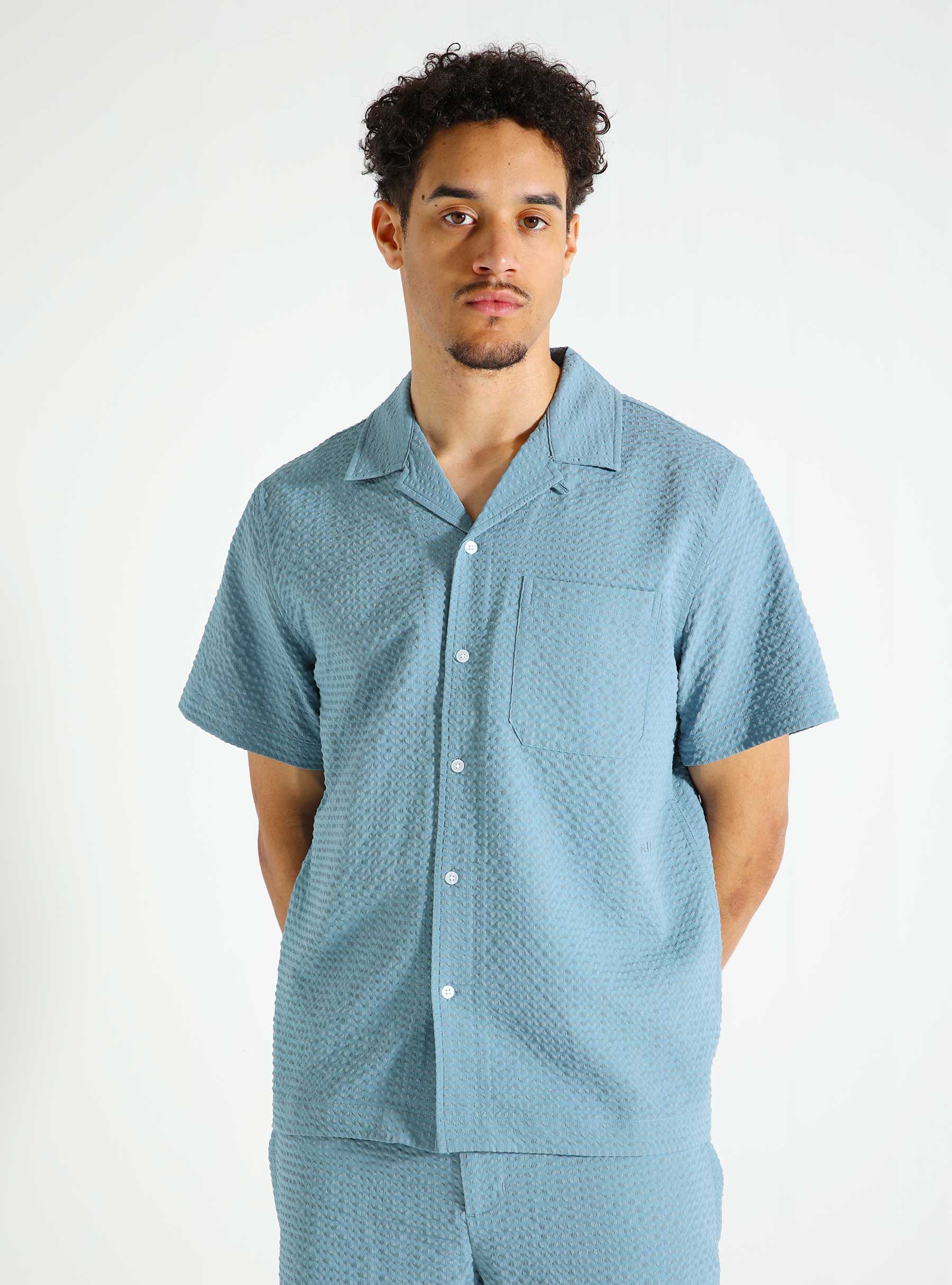 OLAF Seersucker Shirt Storm Blue M170303