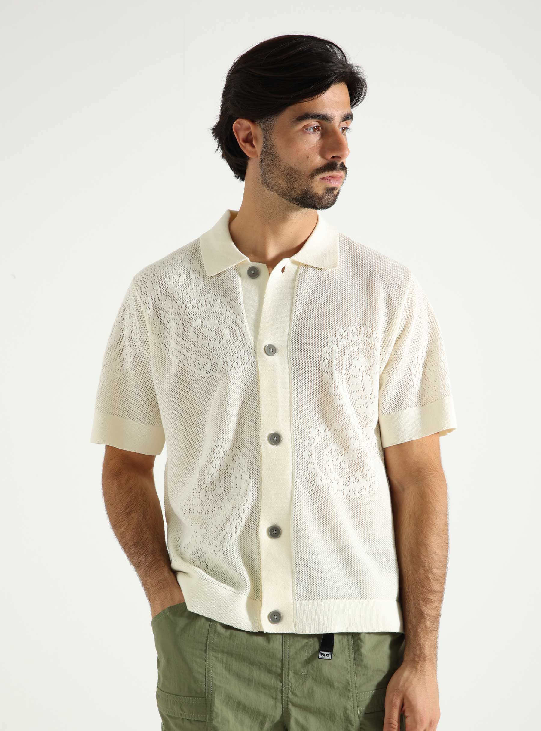 Obey Tear Drop Open Knit Shirt Unbleached 151000080-UBL