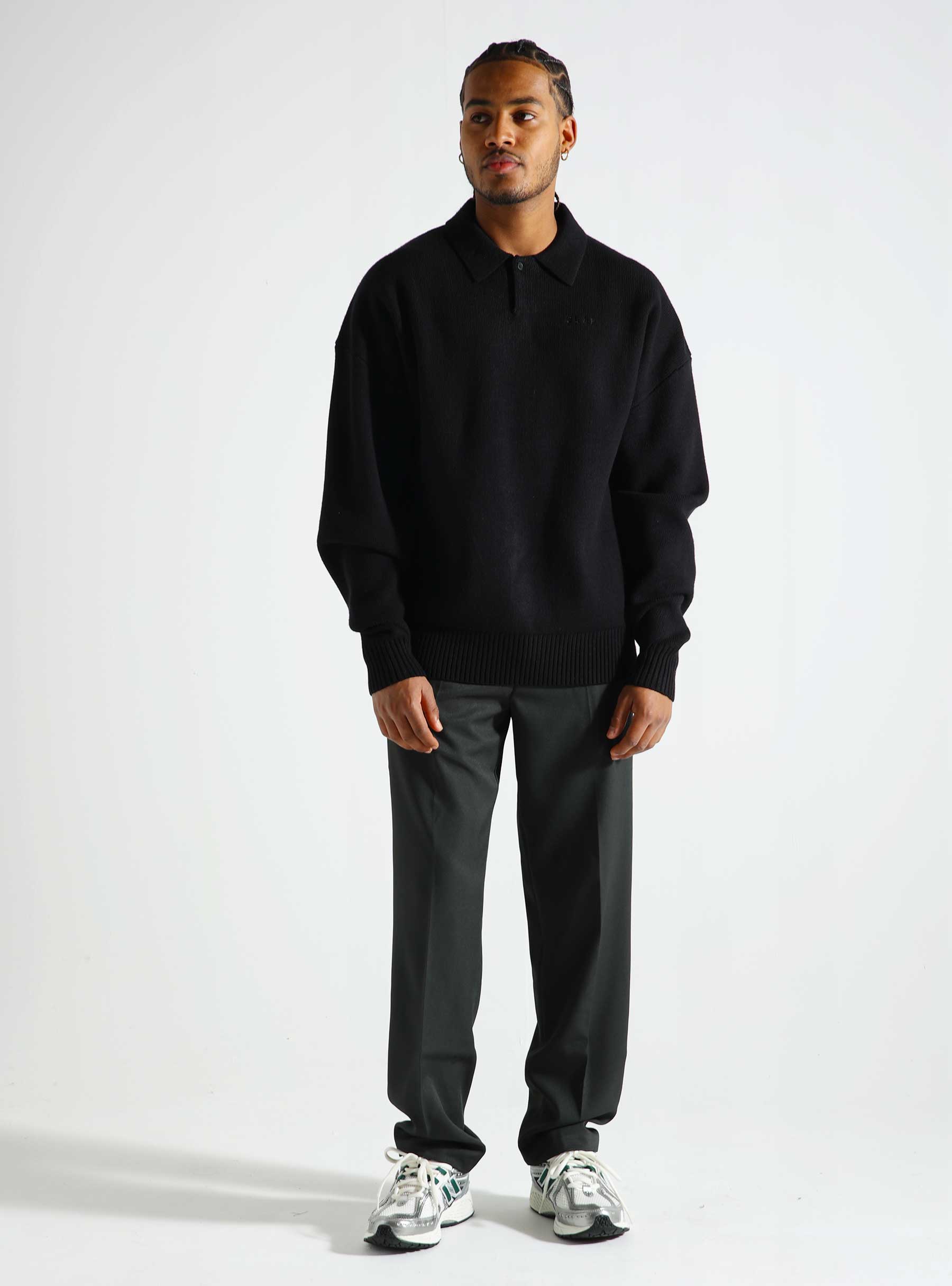 OLAF Oversized Knitted Polo Black M180701