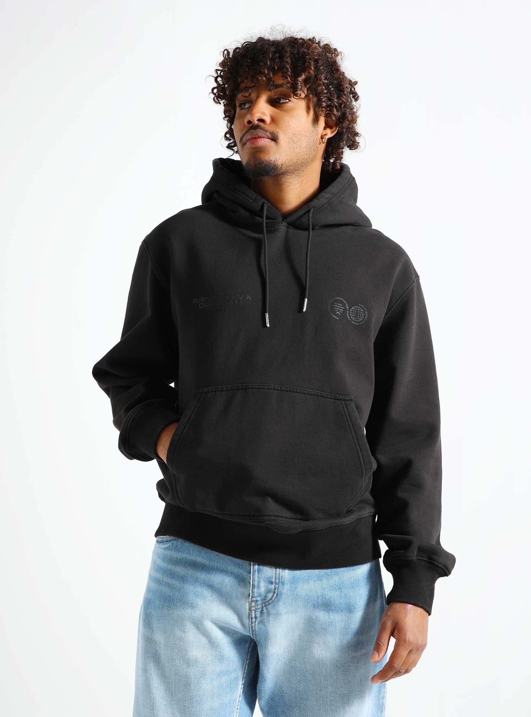 Purple Mountain Observatory Core Logo Hoodie Garment Dye Black PMO107-DB