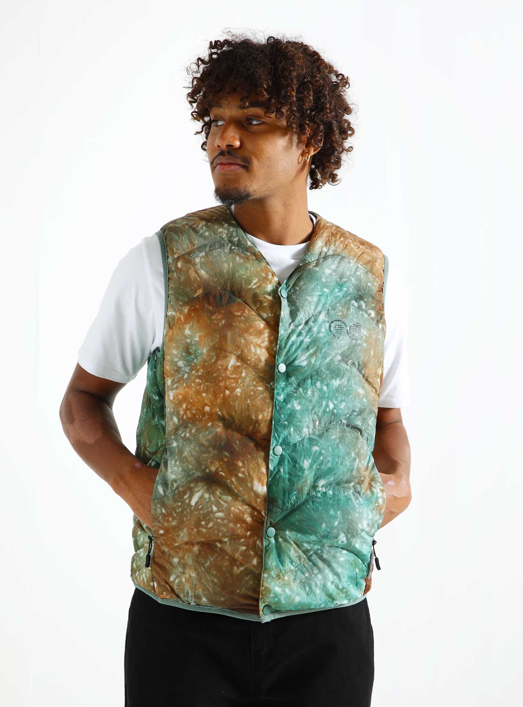 Purple Mountain Observatory Waves Quilted Vest Tie Dye Peach Teal Ice Dye PMO0046-PT