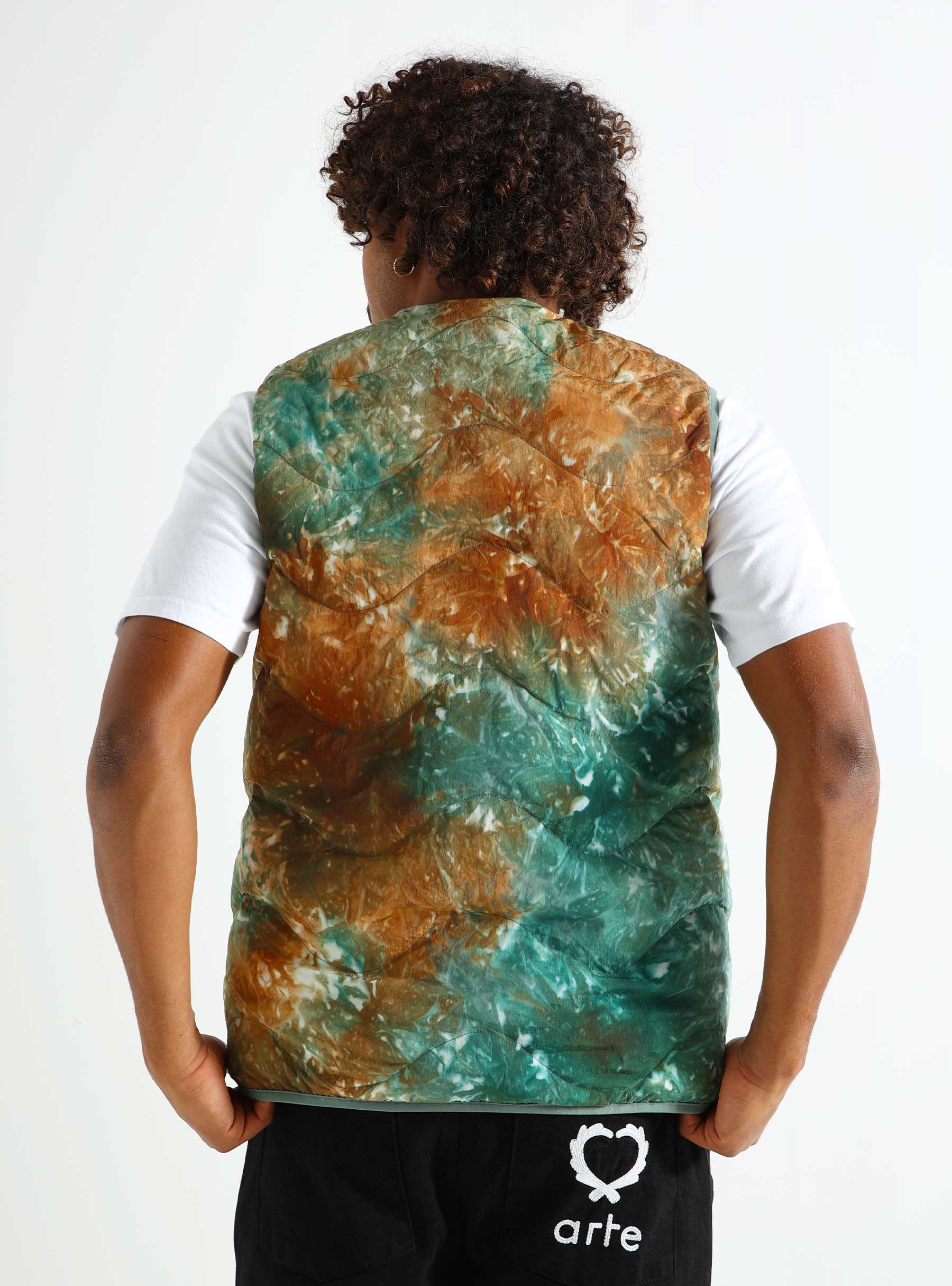 Purple Mountain Observatory Waves Quilted Vest Tie Dye Peach Teal Ice Dye PMO0046-PT