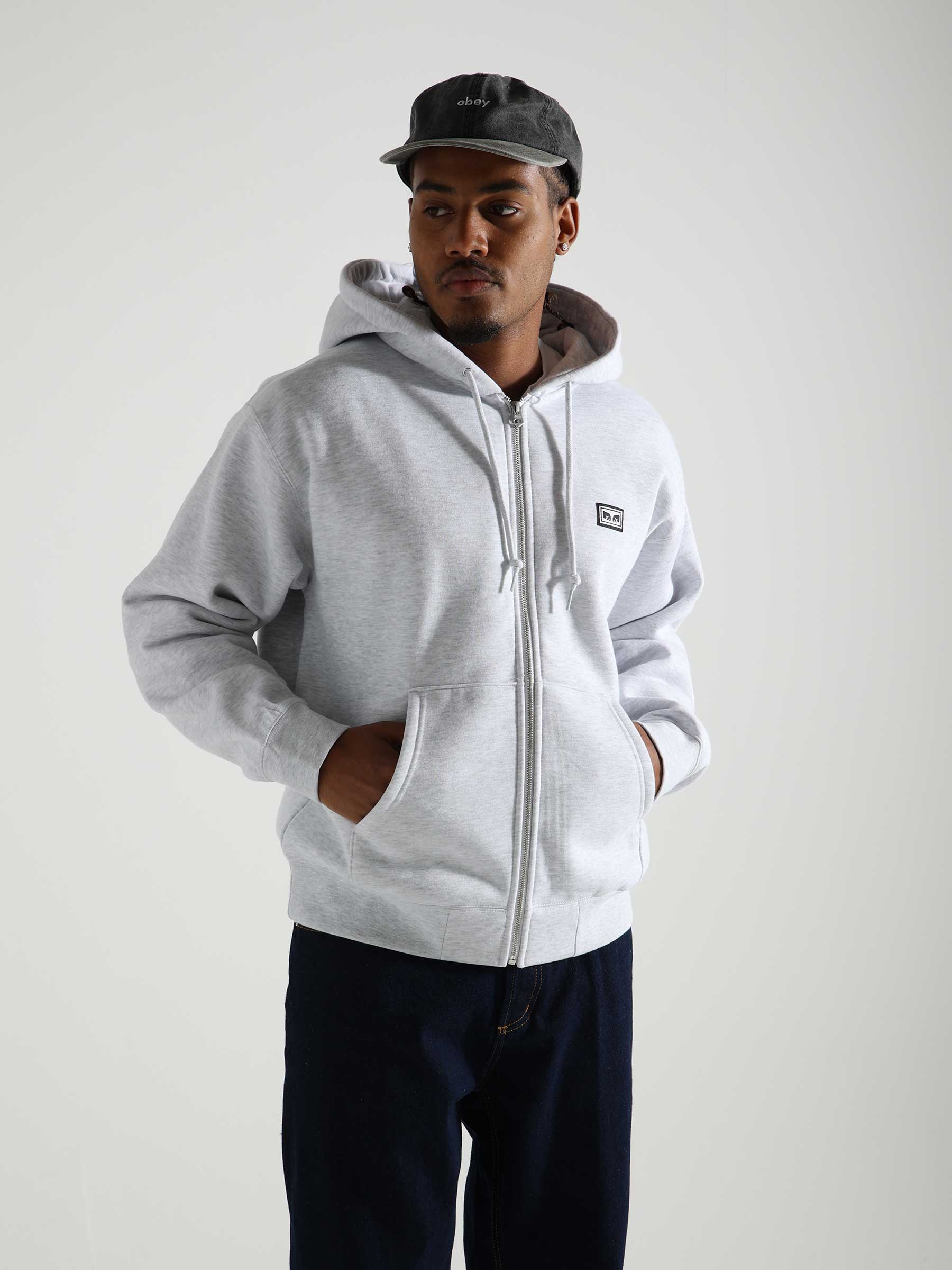 Obey Established Works Eyes Zip Hoodie Ash Grey 112460023-AGRY