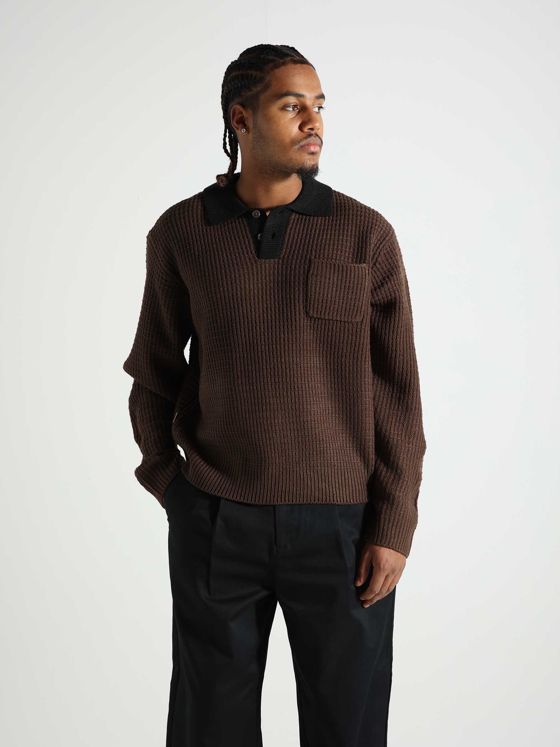 Obey Danny Polo Sweater Dark Brown 151000088-DBR