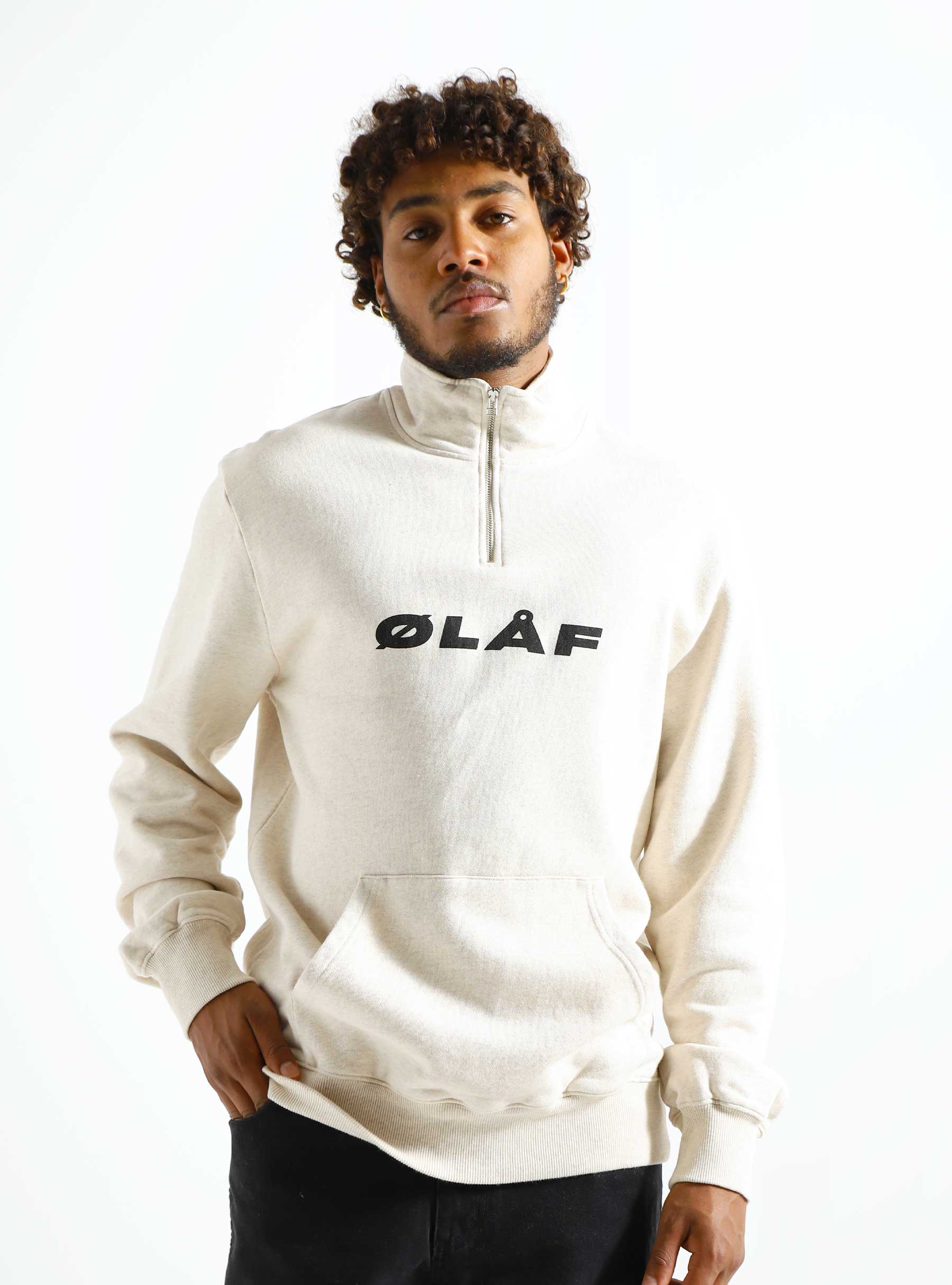 OLAF OH Italic Zip Mock Ecru Heather M990202