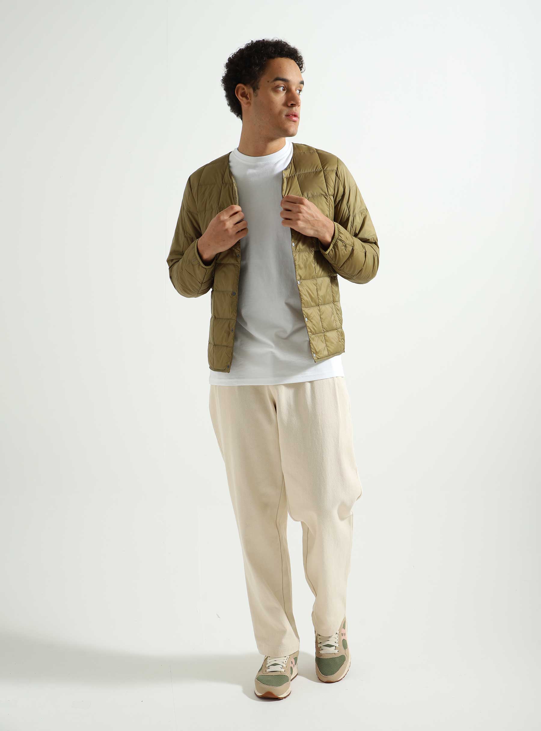 Taion Crew-Neck Button Down Jacket Beige TAION-104-BEIGE