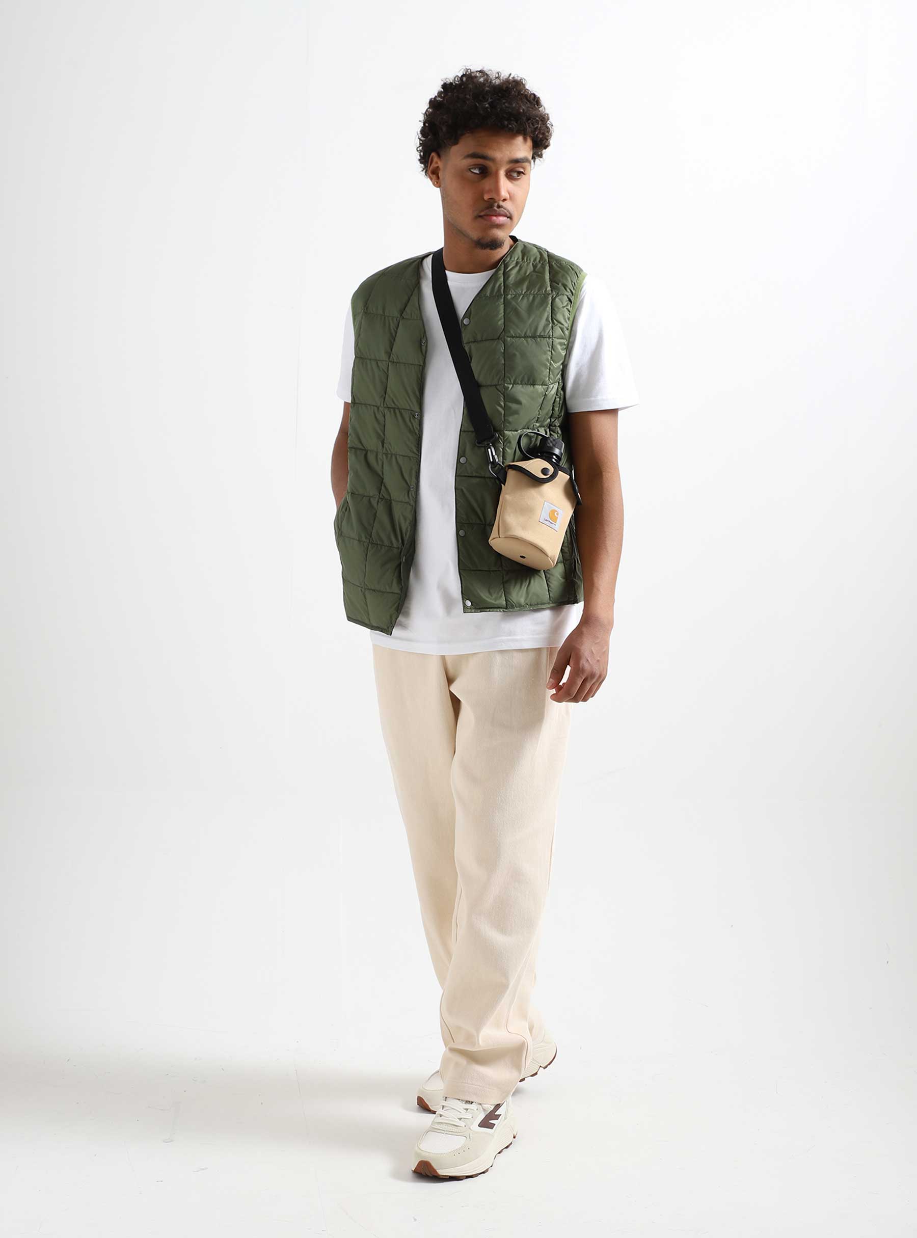 Taion V Neck Button Down Vest Olive TAION-001