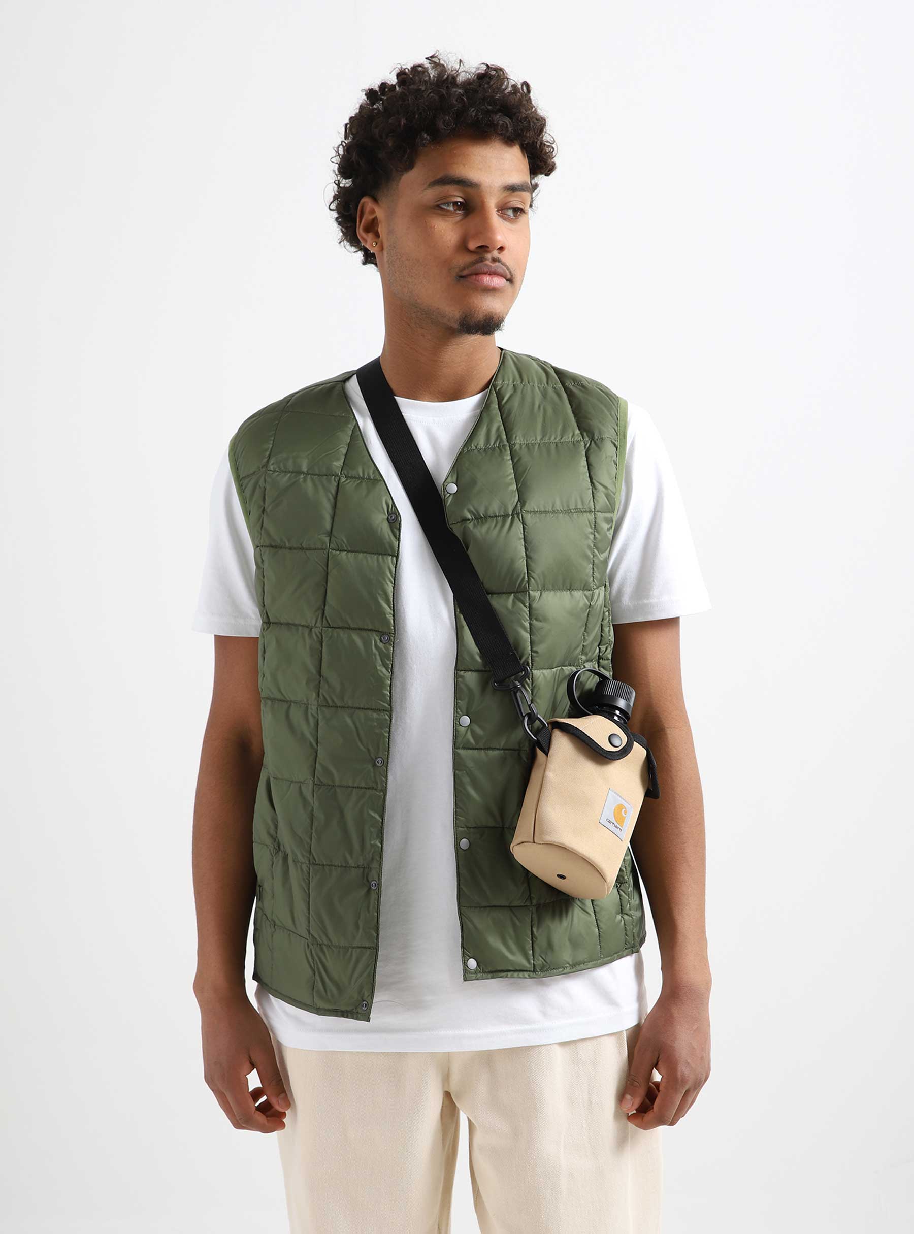 Taion V Neck Button Down Vest Olive TAION-001