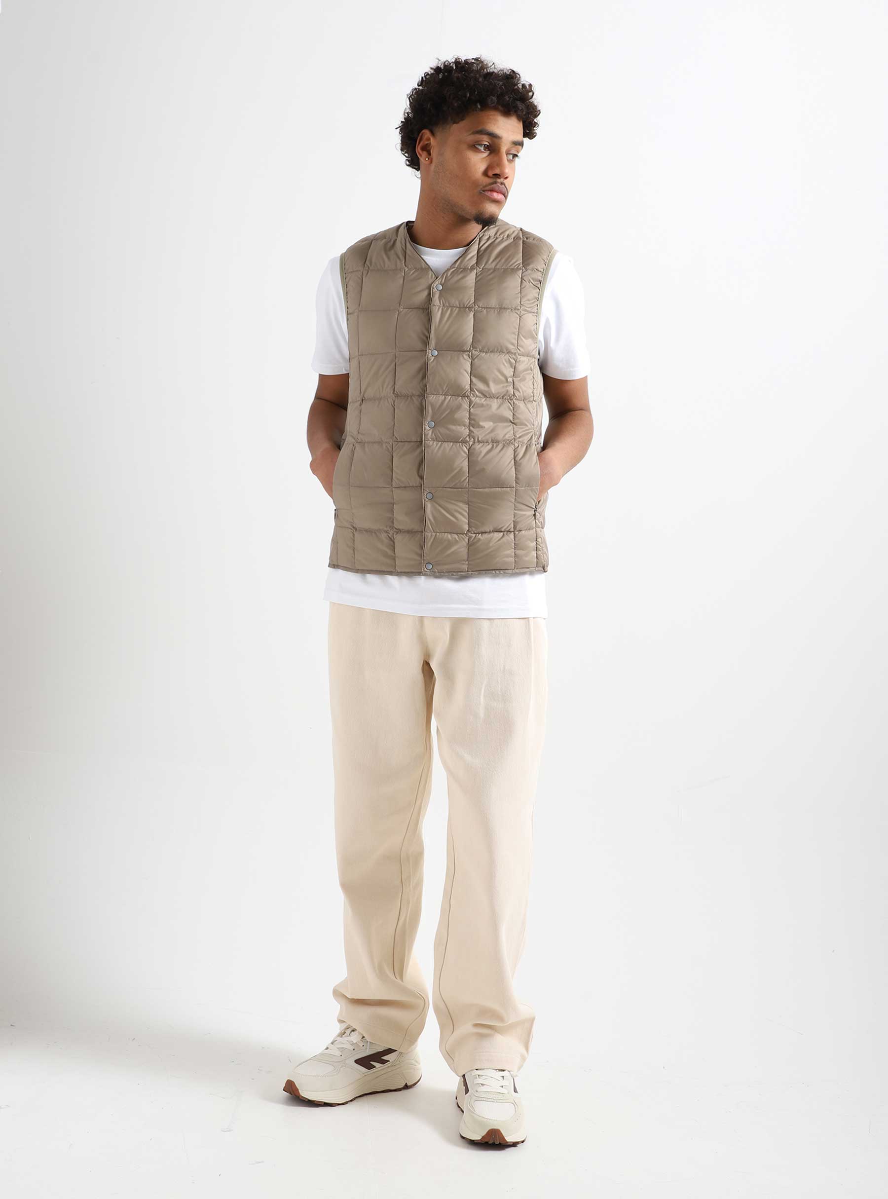 Taion V Neck Button Down Vest Khaki TAION-001-KH