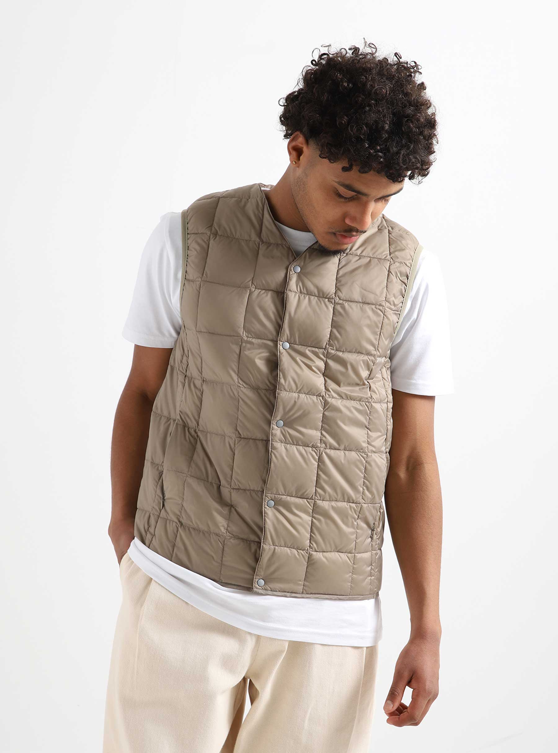 Taion V Neck Button Down Vest Khaki TAION-001-KH