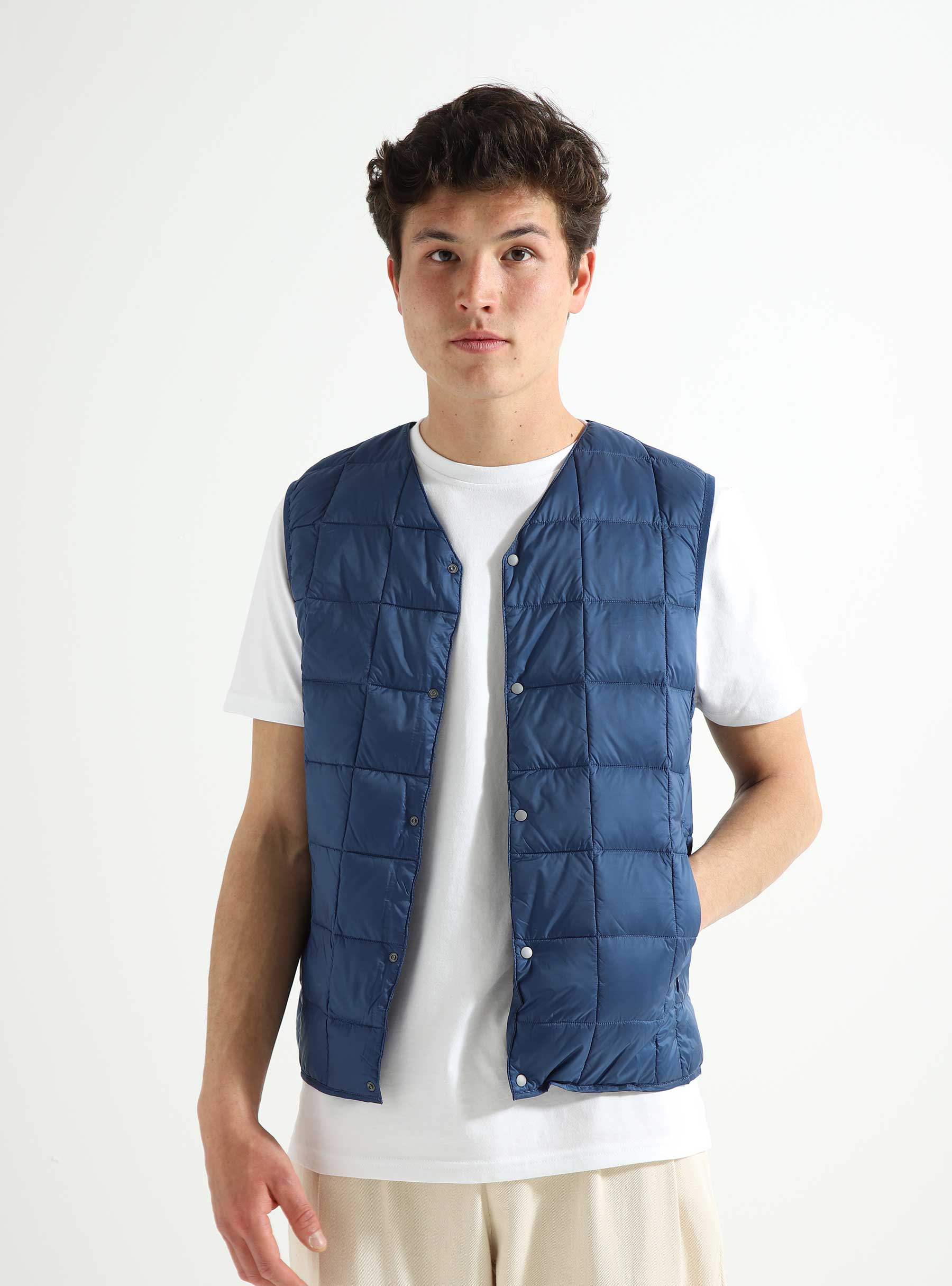 Taion V Neck Button Down Vest Dark Blue TAION-001-DBLUE