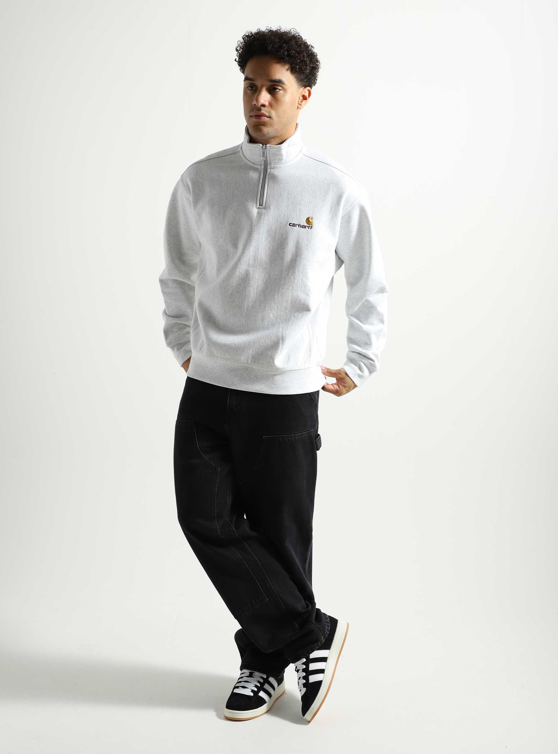 Carhartt WIP Half Zip American Script Sweater Ash Heather I027014-482XX