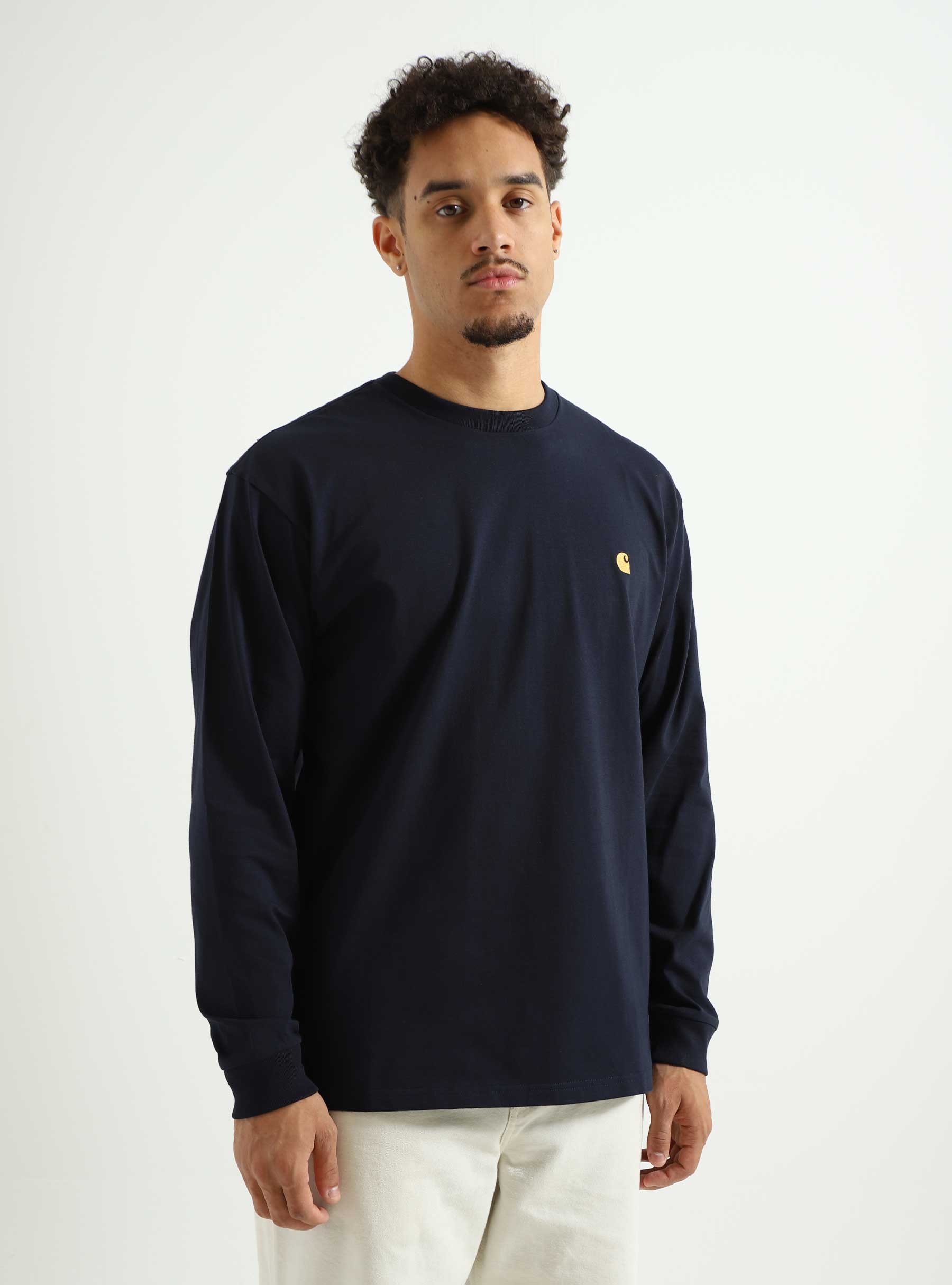 Carhartt WIP Chase Longsleeve T-Shirt Dark Navy Gold I026392-00HXX