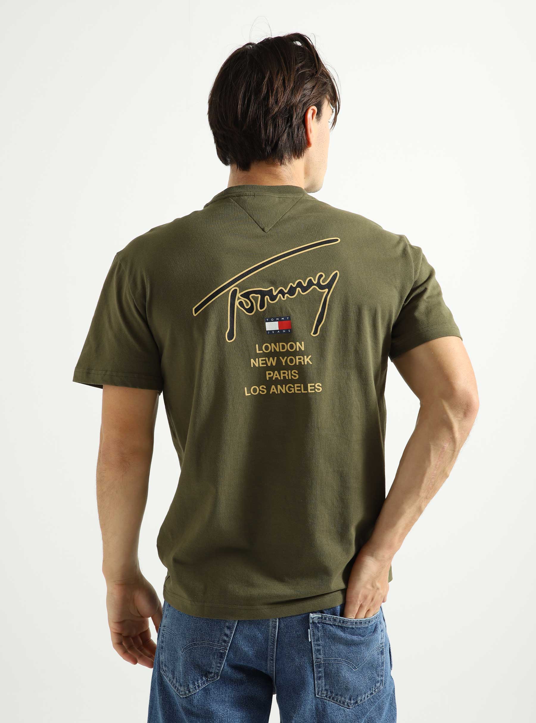 Tommy Jeans Classic Gold Signature Back T-shirt Drab Olive Green DM0DM17729MR1