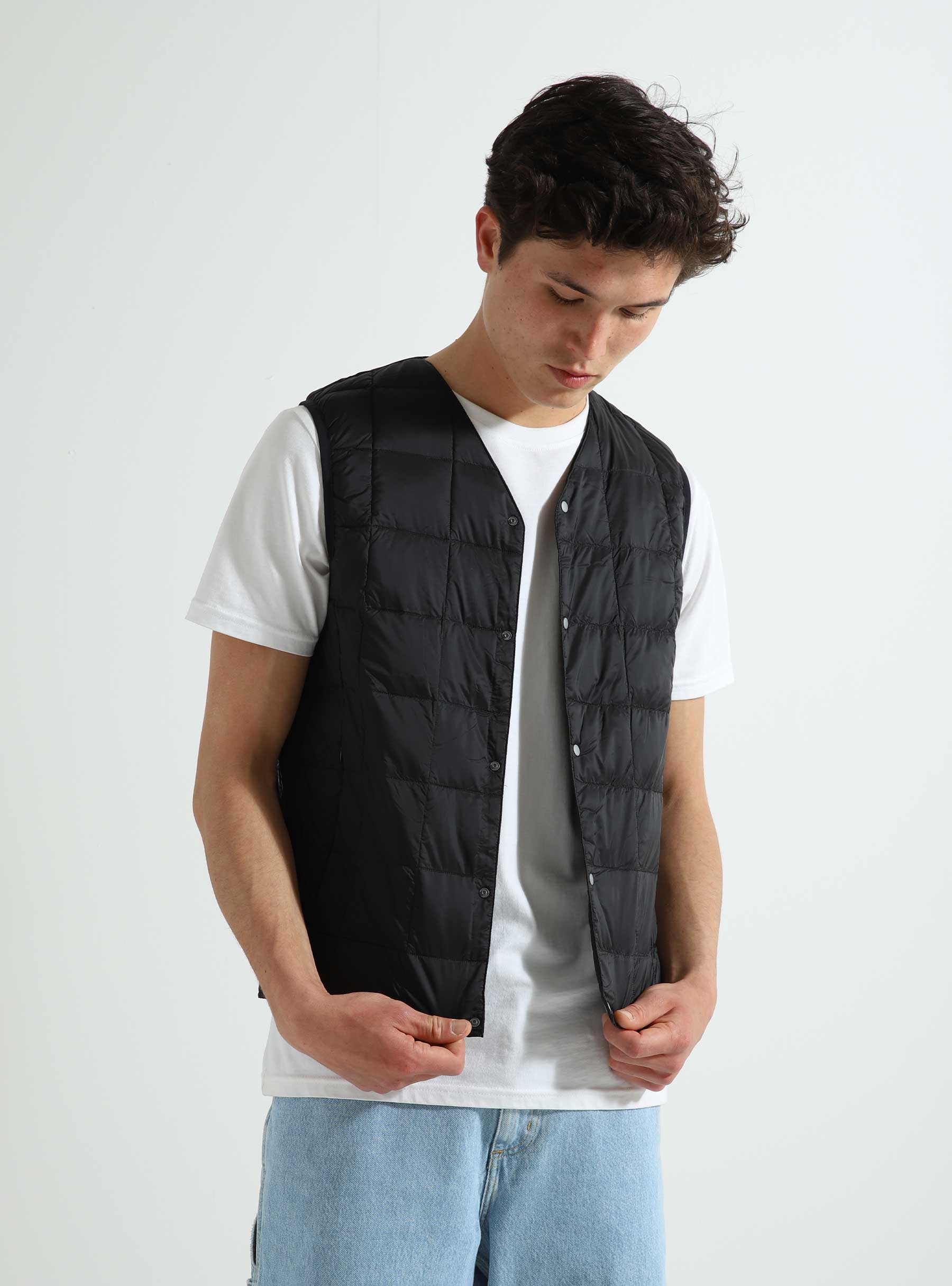 Taion V Neck Button Down Vest Black TAION-001-BLACK