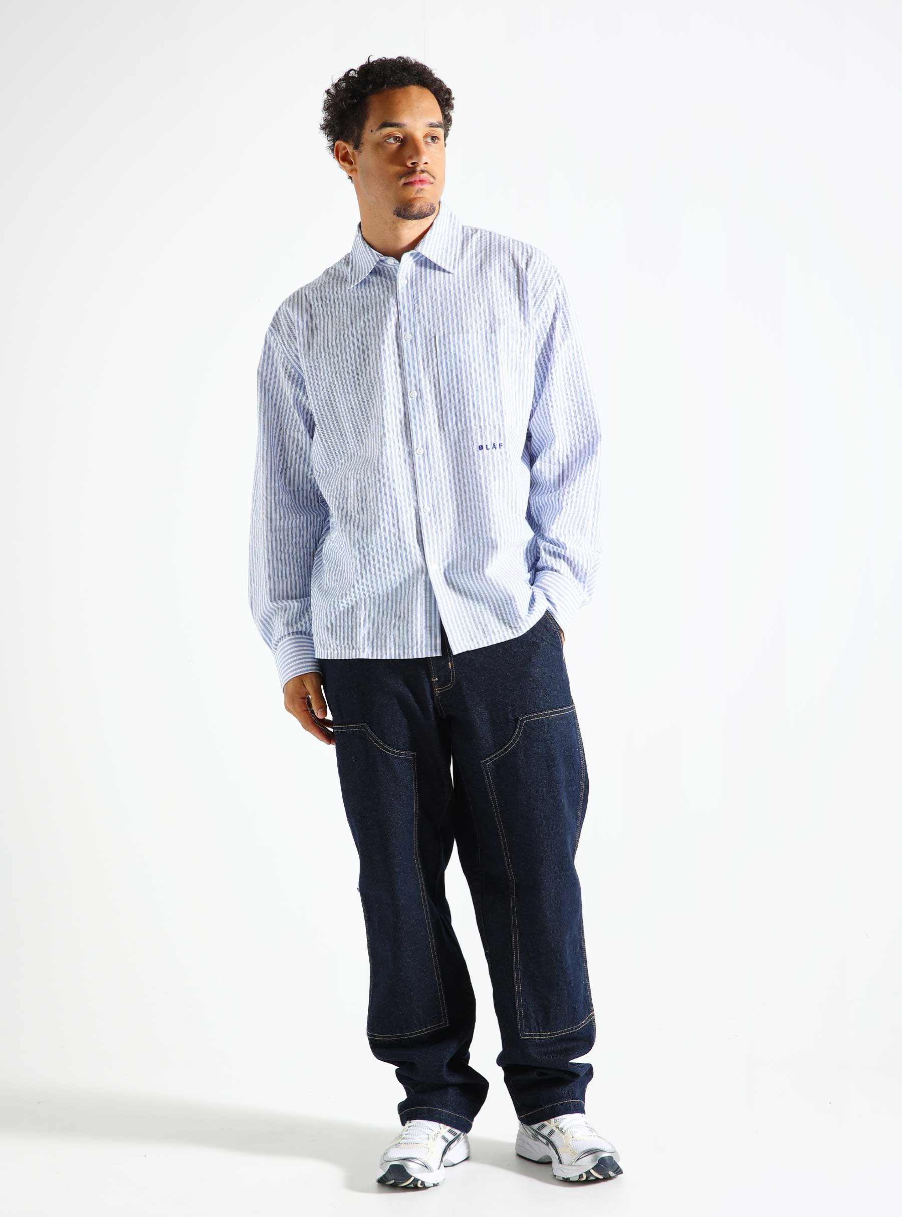 OLAF Seersucker Boxy Shirt Blue/White M180310